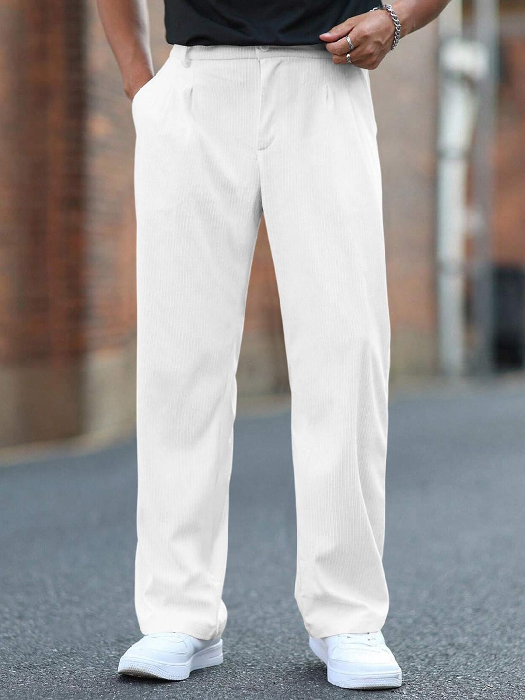 Buy RAJOVATI Men Textured Relaxed Fit Pleated Mid-Rise Trousers