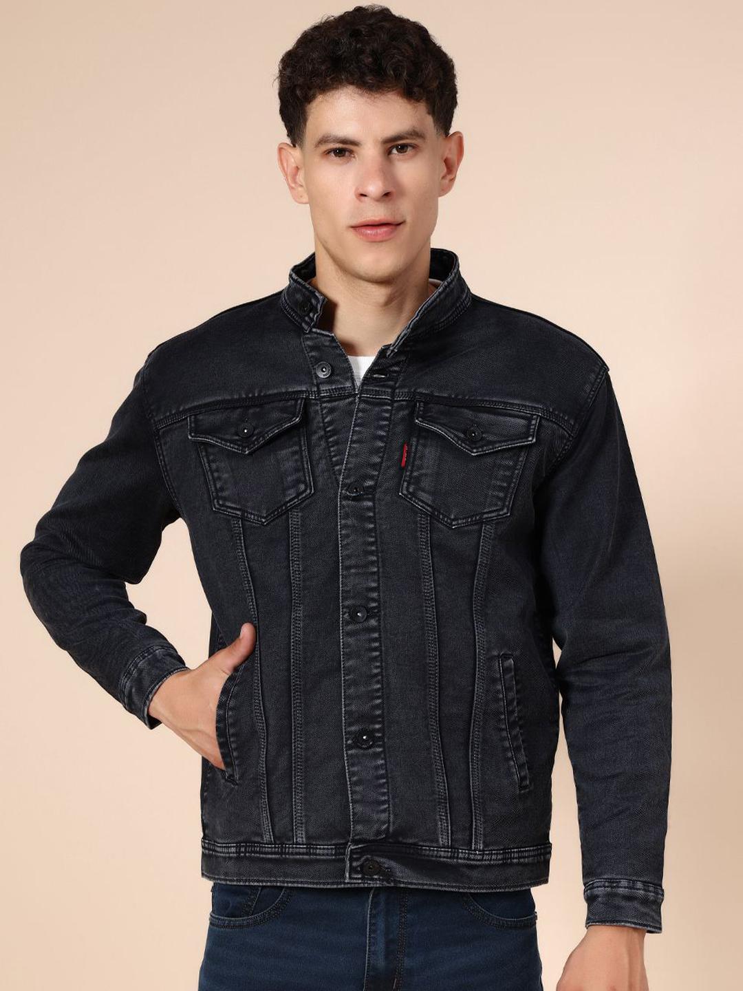 Buy V-Mart Mandarin Collar Washed Denim Jacket - Jackets for Men