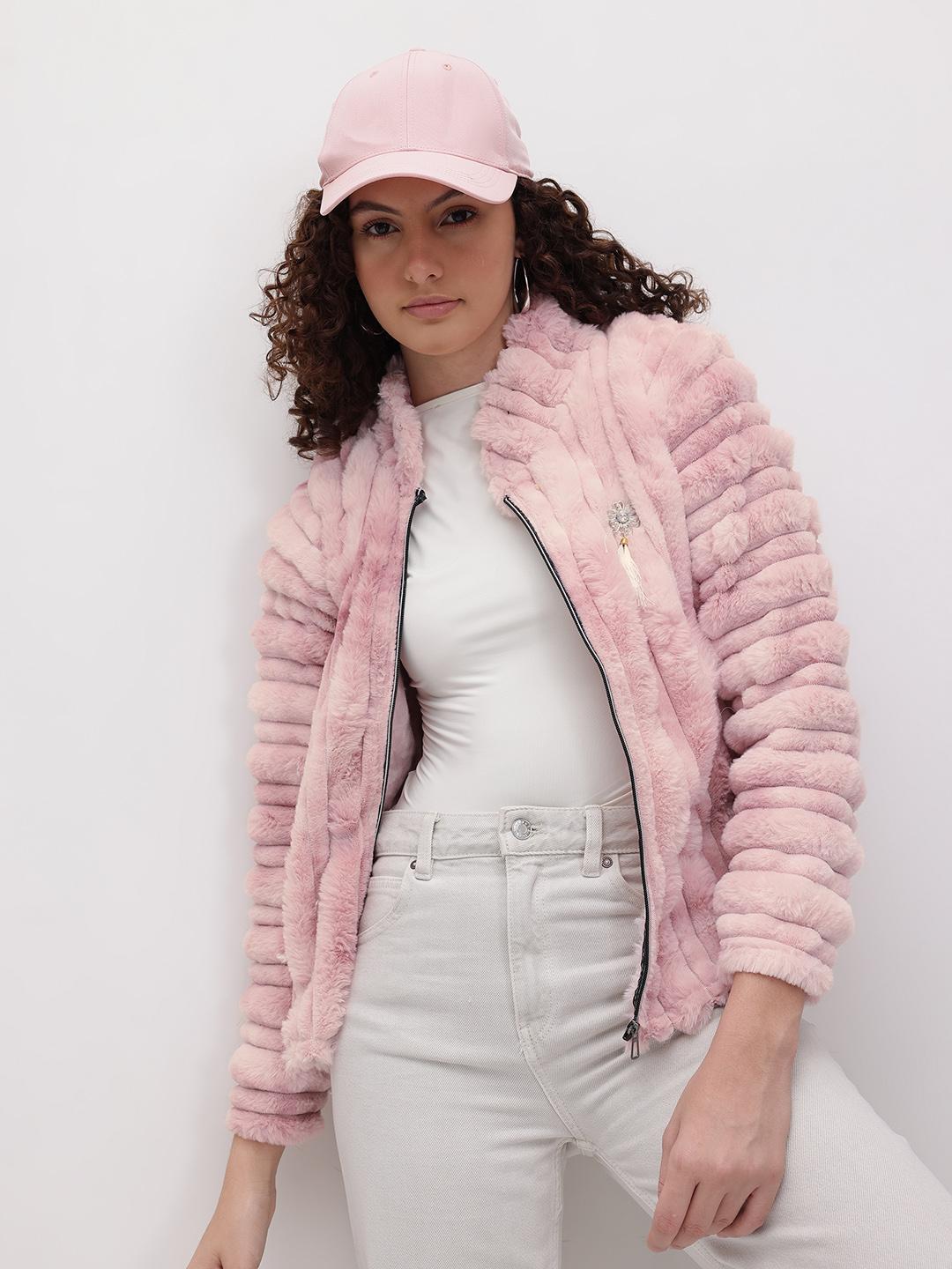 Buy The Roadster Life Co. Self-Striped Faux Fur Detail Woollen