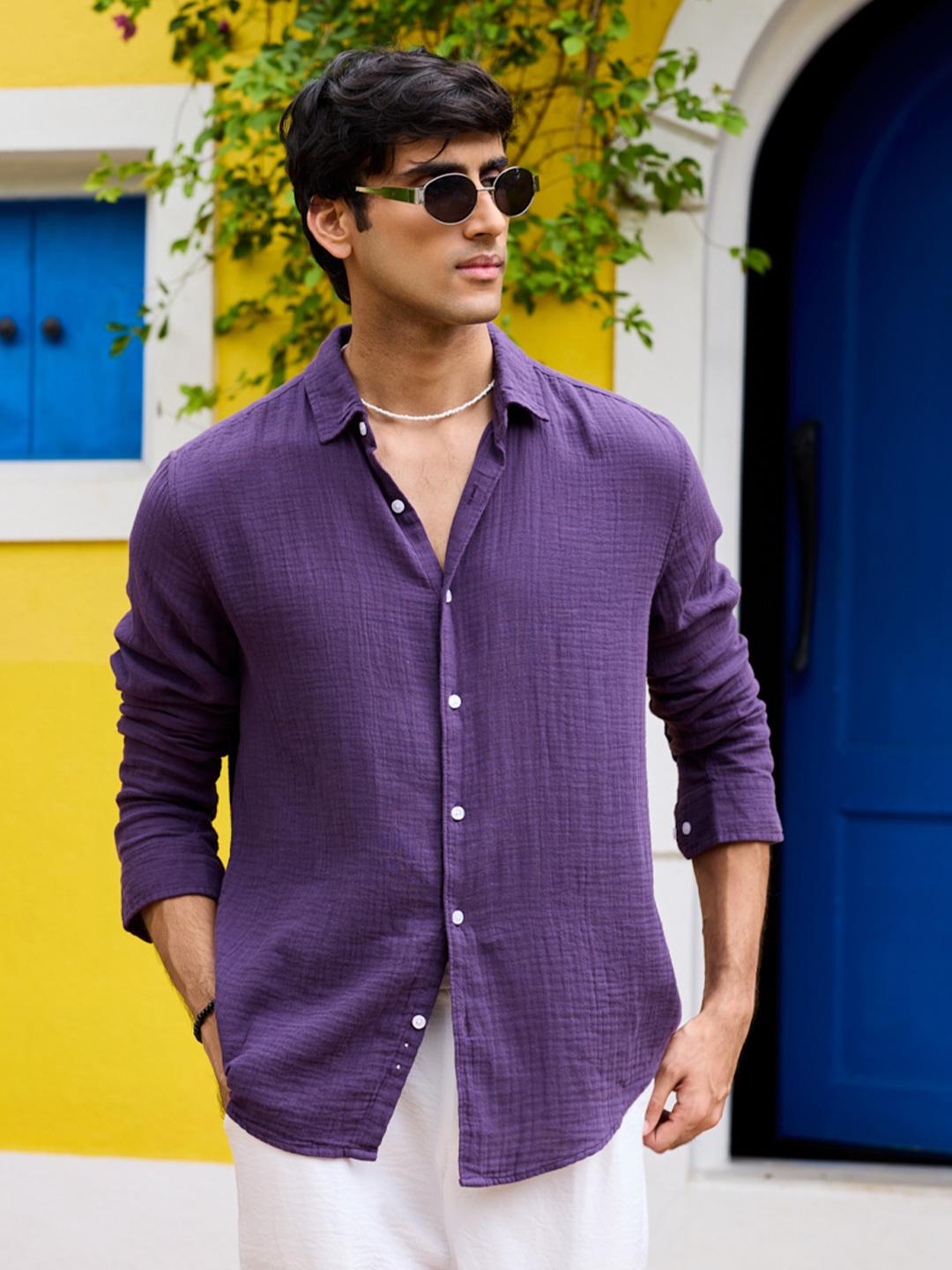 VASTRADO Classic Slim Fit Spread Collar Cotton Shirt - Image 1