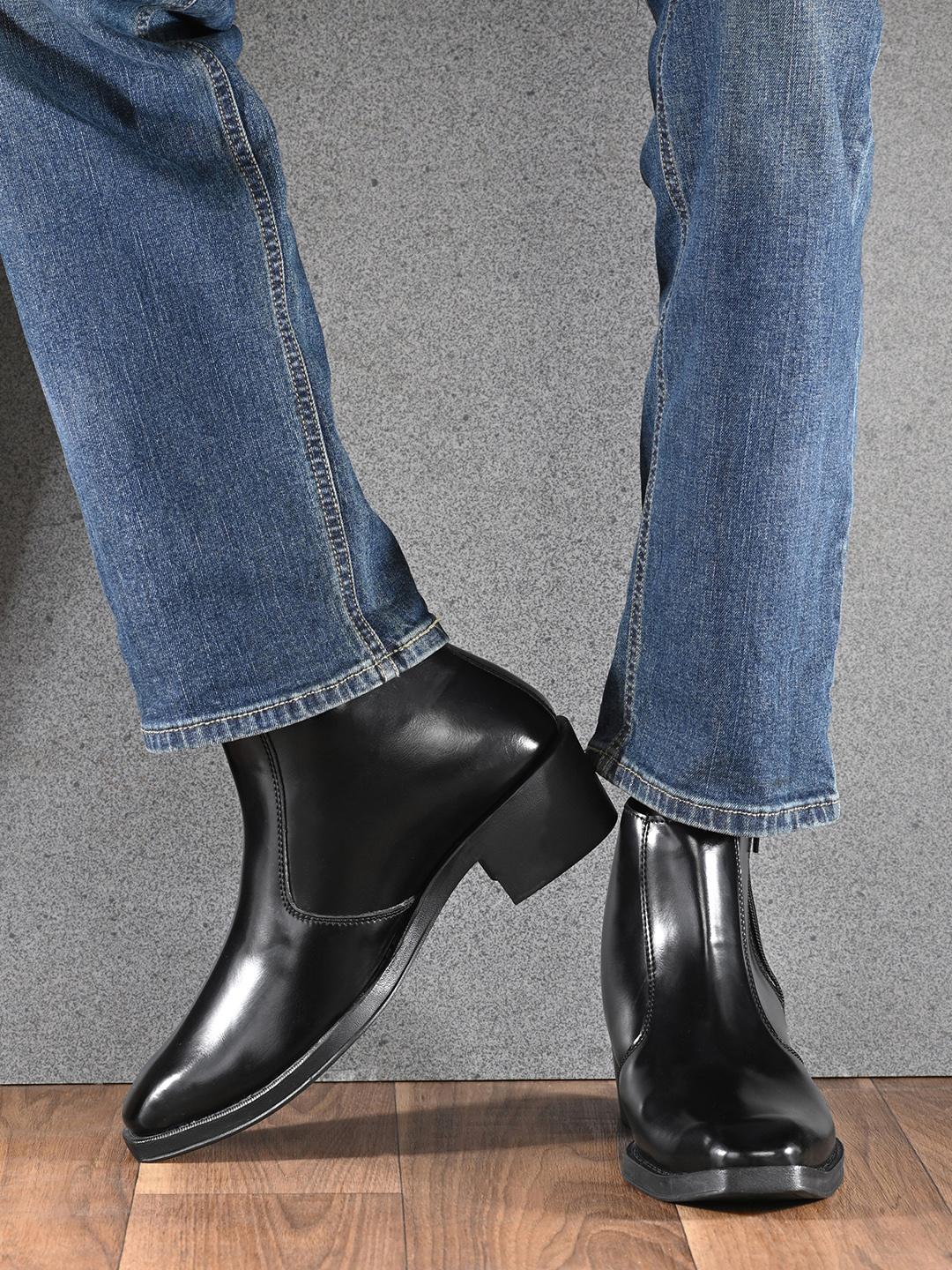 Buy AfroJack Men Textured Block Leather Chelsea Boots - Boots for
