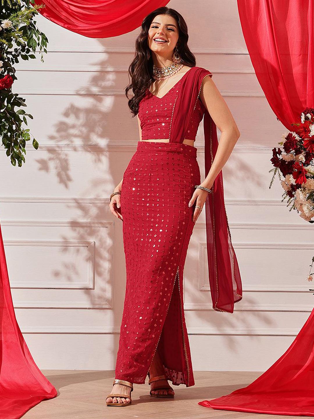 Buy indo street Embroidered Sequinned Ready to Wear Lehenga & Blouse With Dupatta - - Apparel for Women