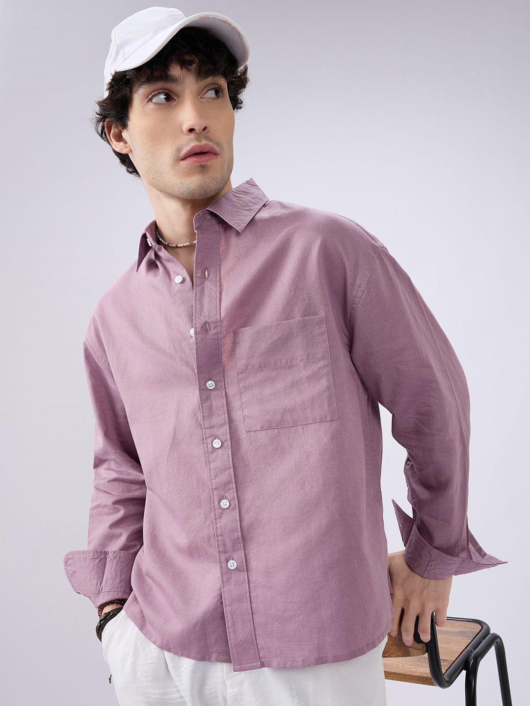 VASTRADO Men Classic Boxy Fit Solid Spread Collar Linen Casual Shirt - Image 1