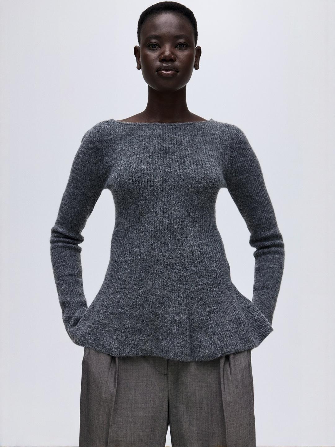 Andequal peplum shaggy knit bustier グレー peplum shaggy knit bustier – andequal