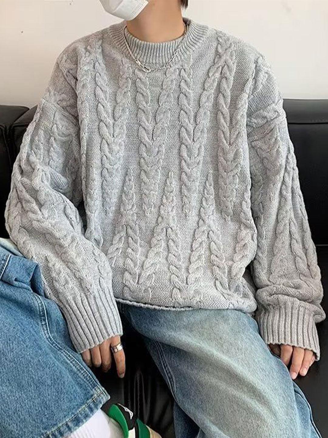 StyleCast x Revolte Men Cable Knit Round Neck Pullover