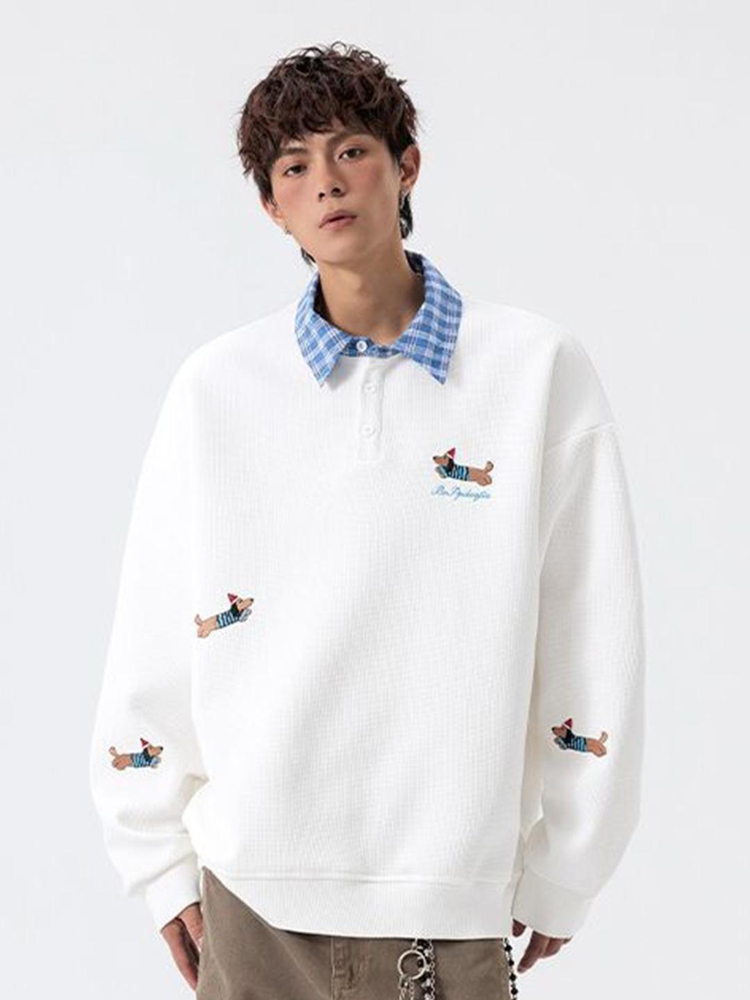 StyleCast x Revolte Men Printed Shirt Collar Sweatshirt