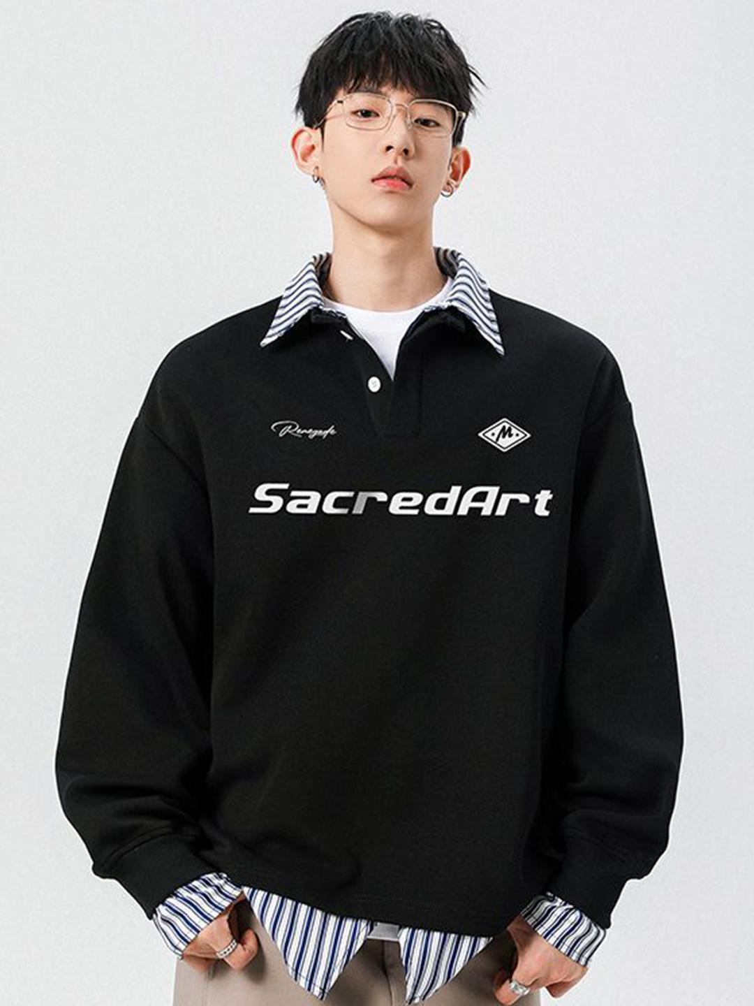 StyleCast x Revolte Men Typography Printed Collar Sweatshirt