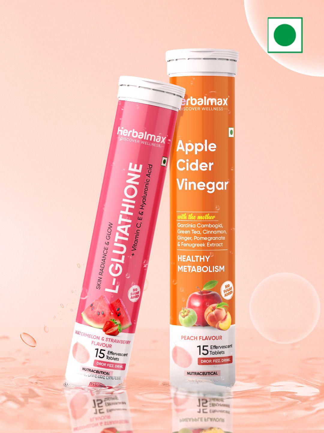 can i take glutathione and apple cider vinegar together Buy Herbal max Set Of 2 Apple Cider Vinegar- Peach & Glutathione-  Watermelon- 15 Tablets Each - Skin Supplements for Unisex 37179975