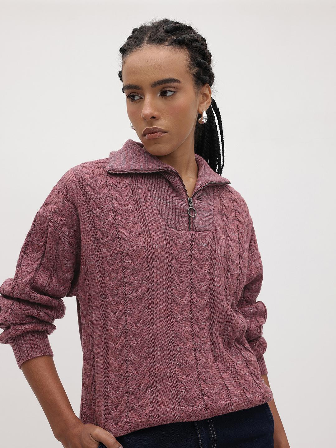 Buy The Roadster Life Co. Cable Knit Pullover with Sheen Effect