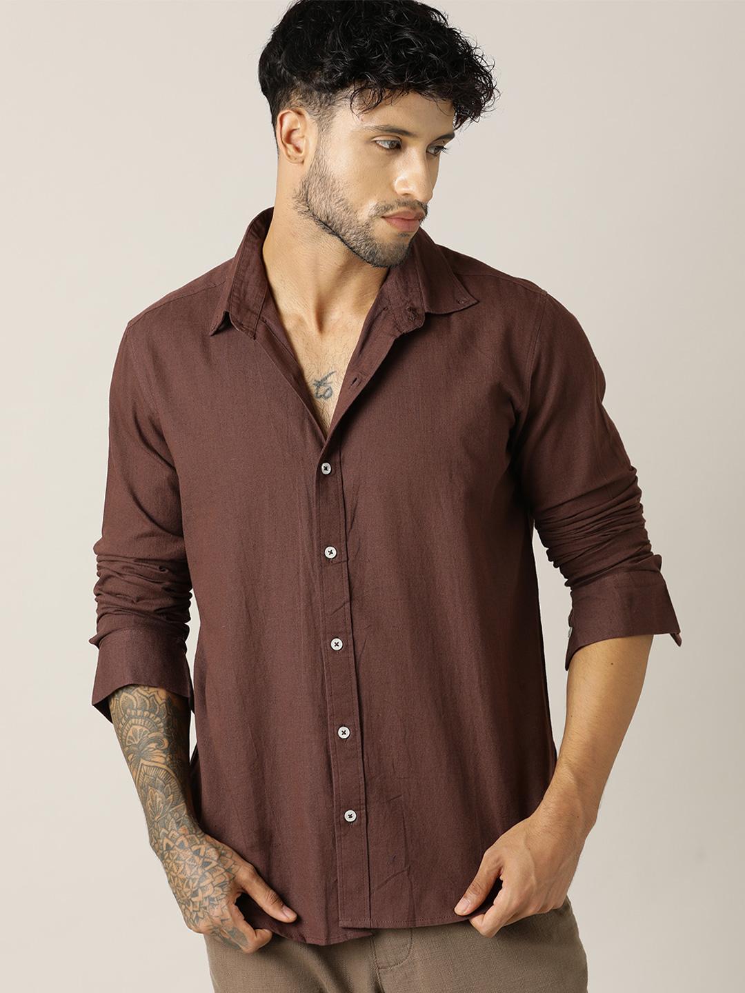 Linen Dark Brown Dress Shirts For Mens Sleeve Button Down Shirt Brown Long  Sleeve Dress Shirt Buy Paper Cut Men Solid Cotton Shirts