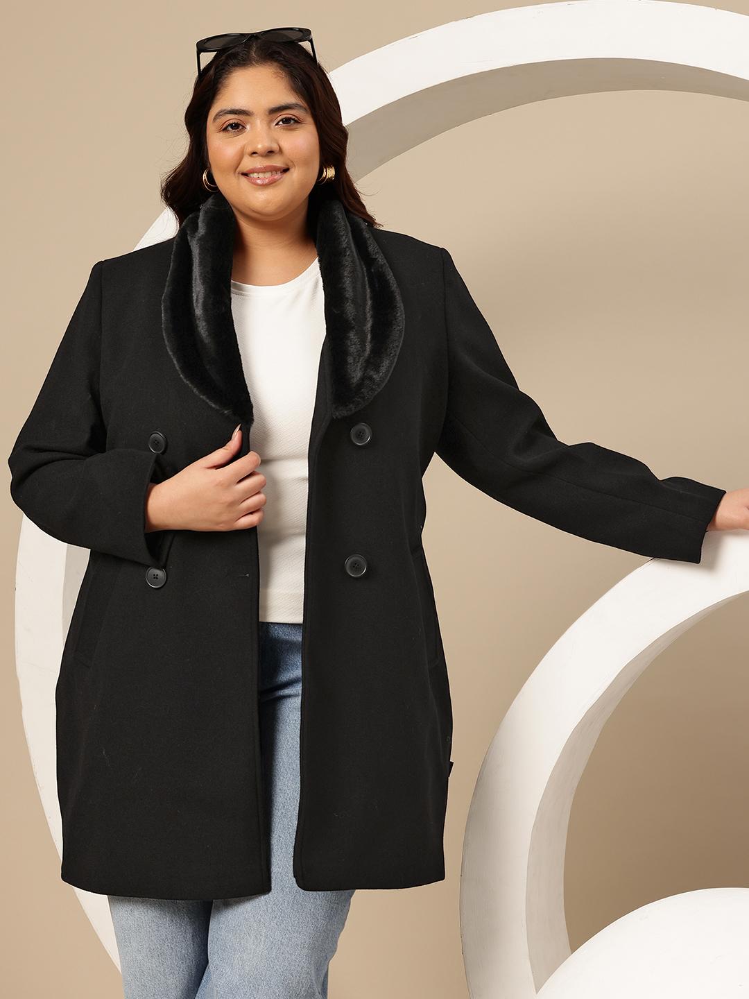 Buy Sztori Plus Size Shawl Collar Longline Overcoat with Belt
