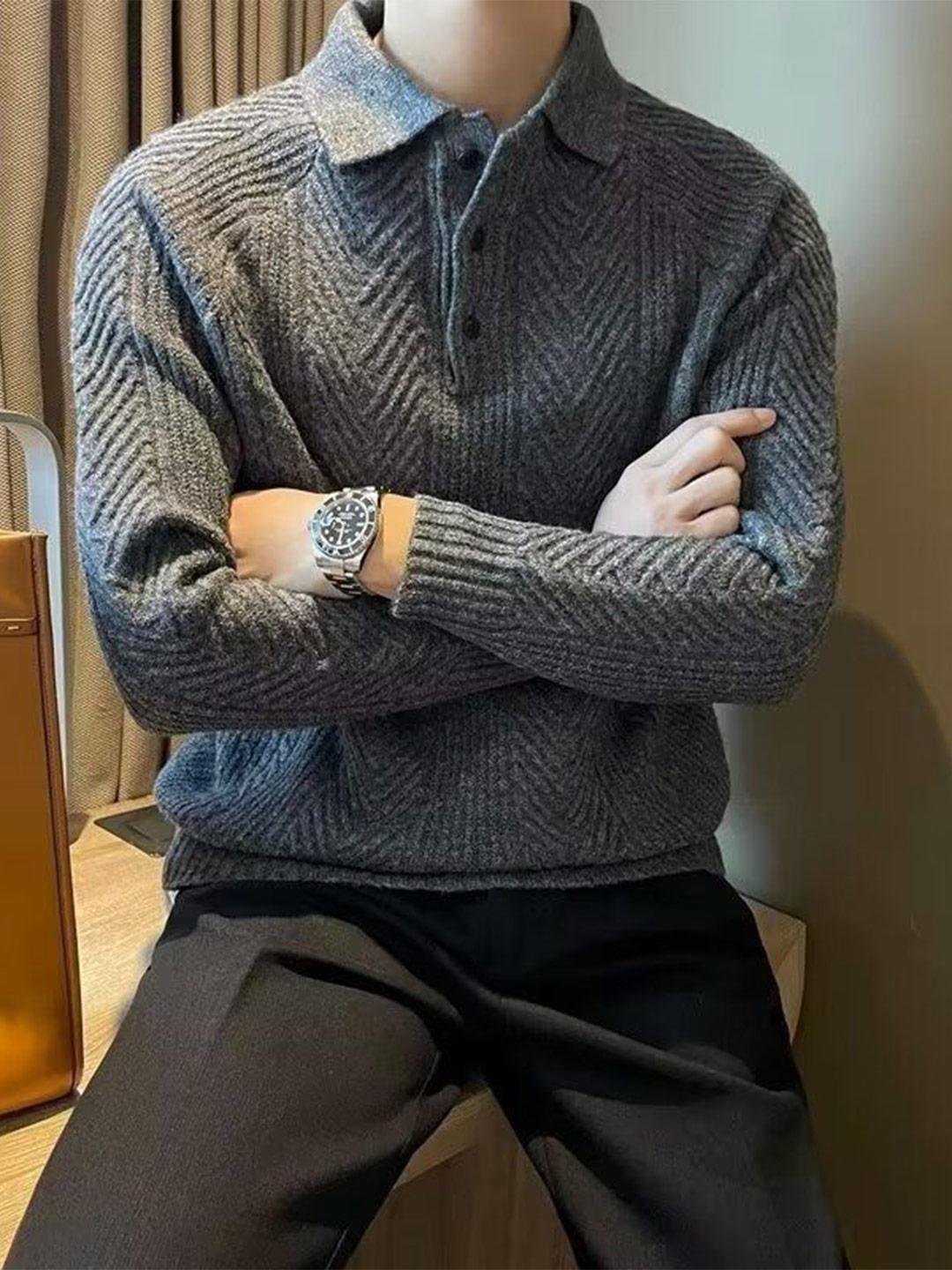StyleCast Men Striped Shirt Collar Pullover - Image 1