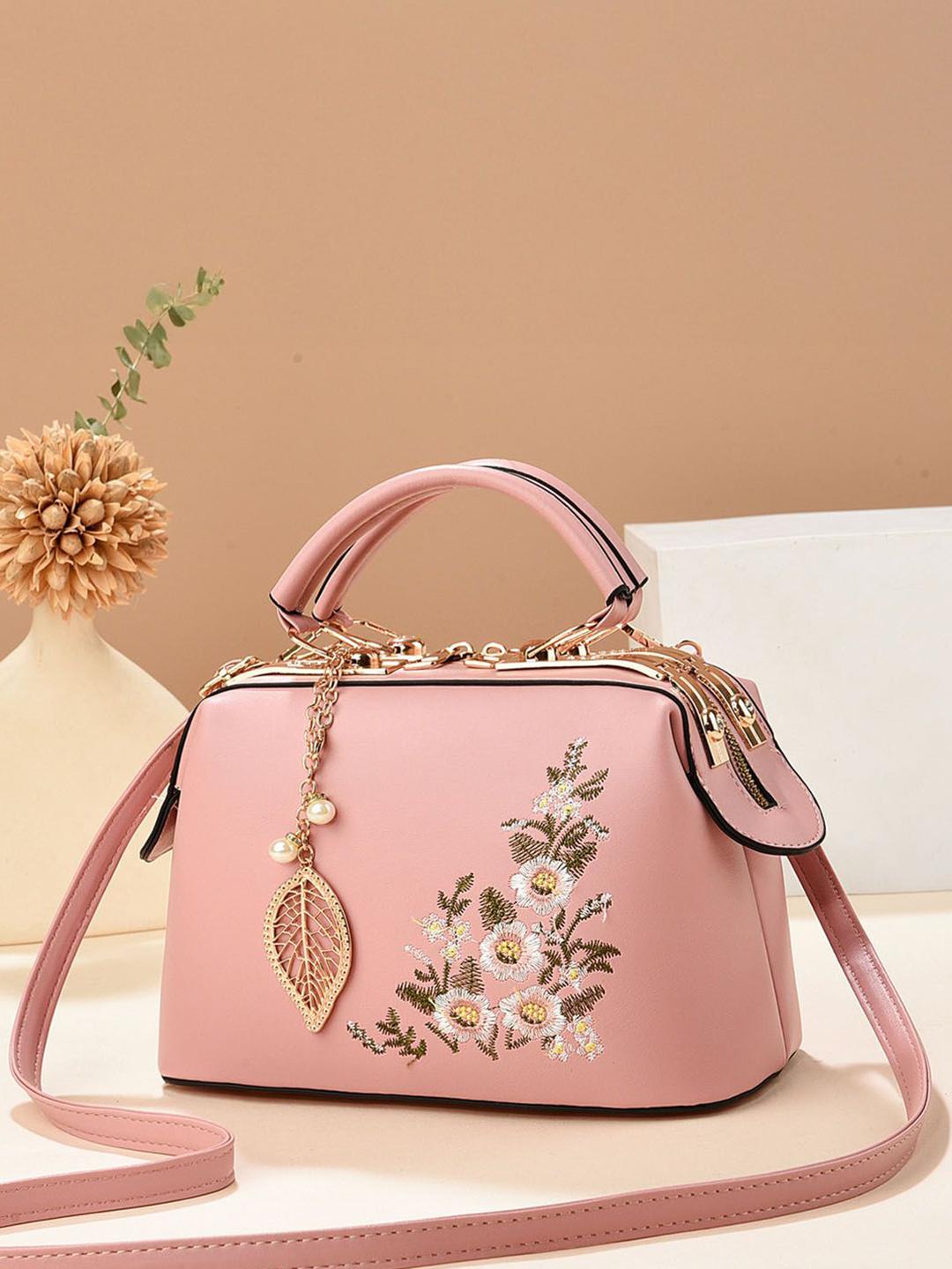 Buy StyleCast Pink & Gold Toned Floral Embellished Structured