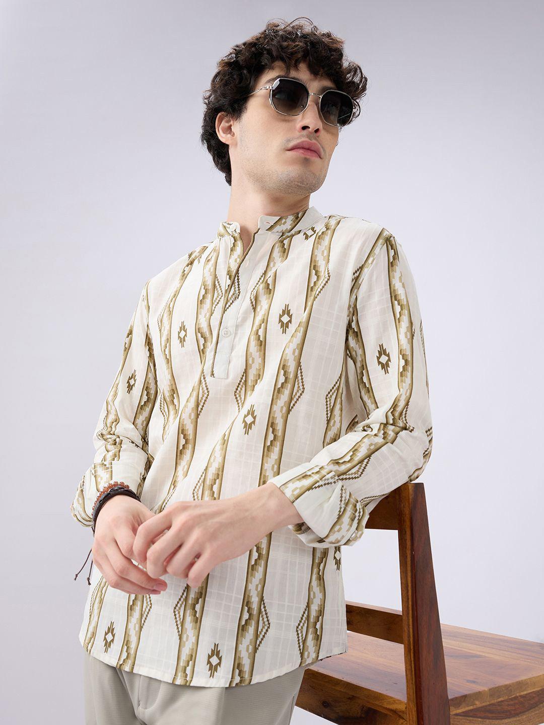 VASTRADO Men Olive Zigstone Ethno Kurta