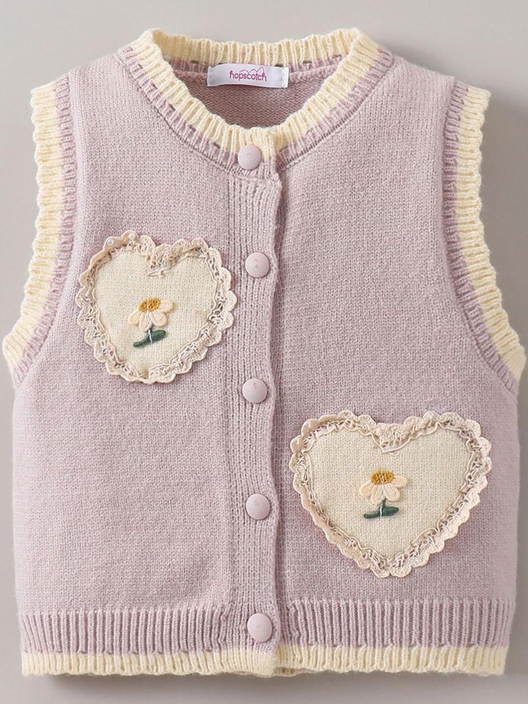 Buy Hopscotch Girls Lavender Floral Heart Patch Knit Sweater