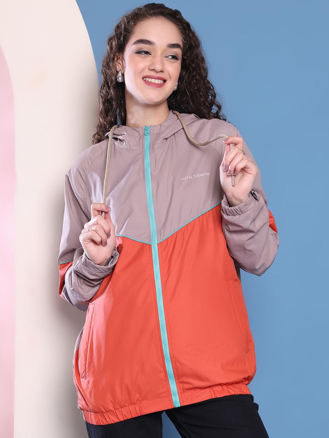 Buy HOUSE OF VEDAS Women Hooded Colourblocked Windcheater Bomber