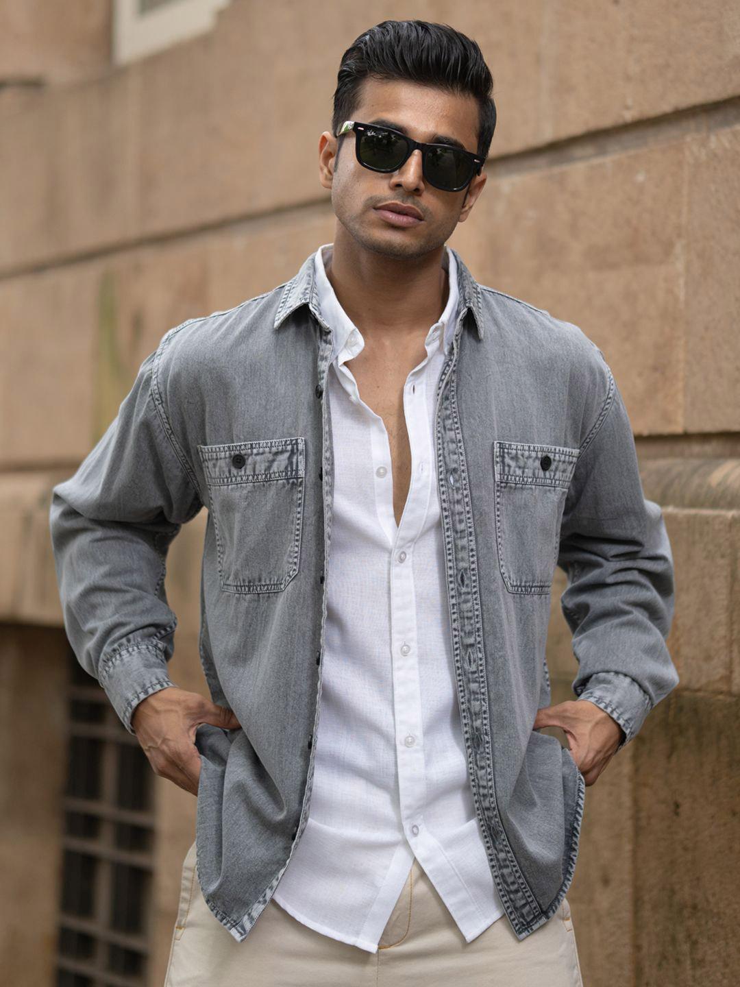 Powerlook Men Solid Spread Collar Cotton Casual Shirt - Image 1