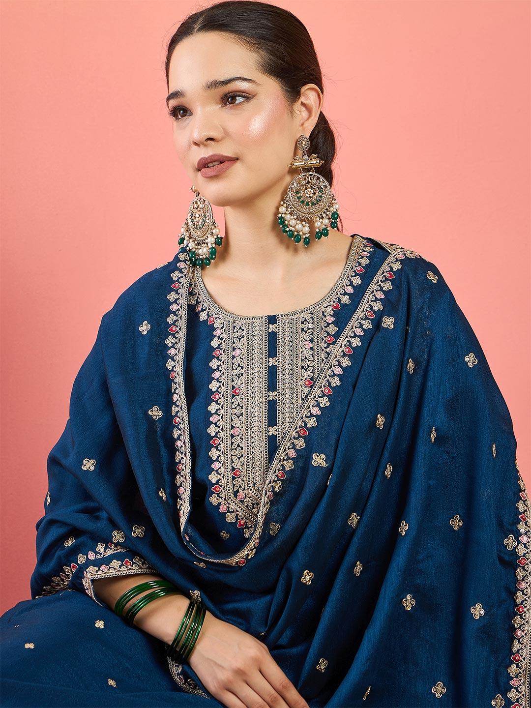 Varanga Women Ethnic Motifs Embroidered Kurta Set - Image 1