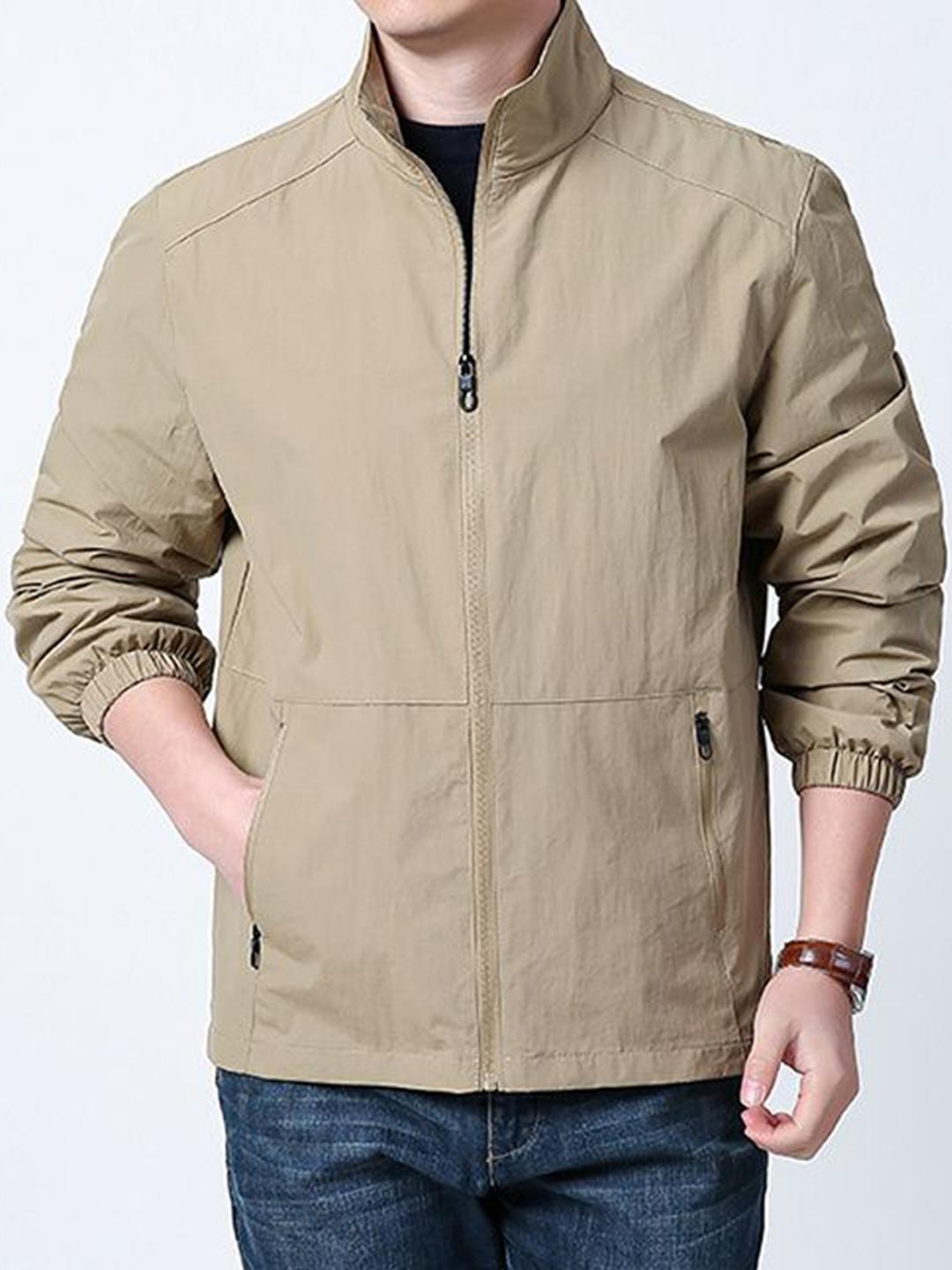 Buy StyleCast x Revolte Men Stand Collar Solid Windcheater