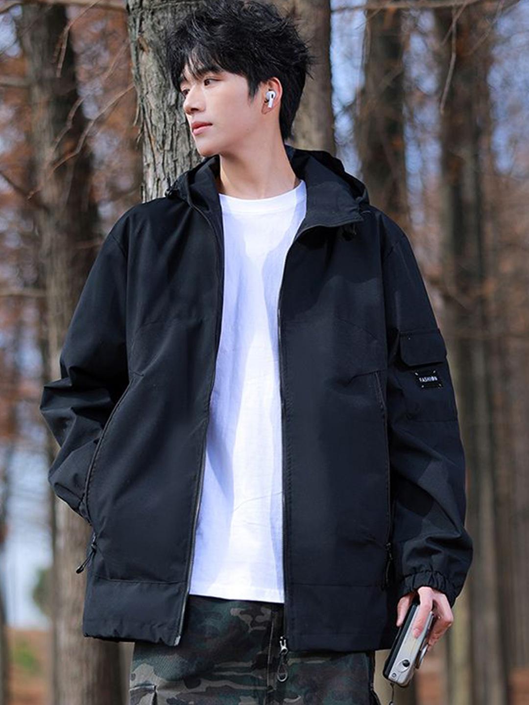 Buy StyleCast x Revolte Men Hooded Solid Windcheater Tailored