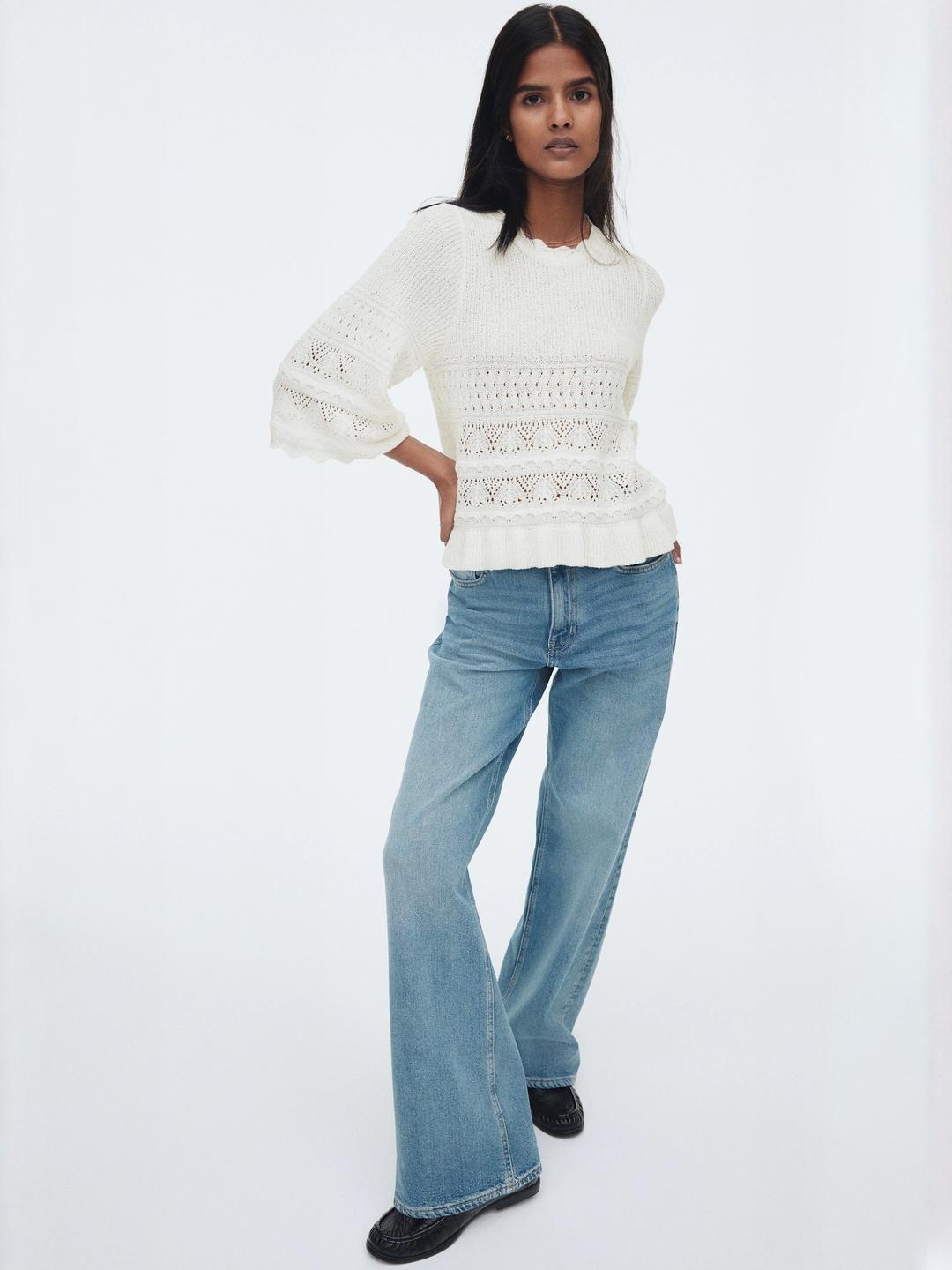 Buy H&M Women Frill-Trimmed Pointelle-Knit Jumper - Sweaters for