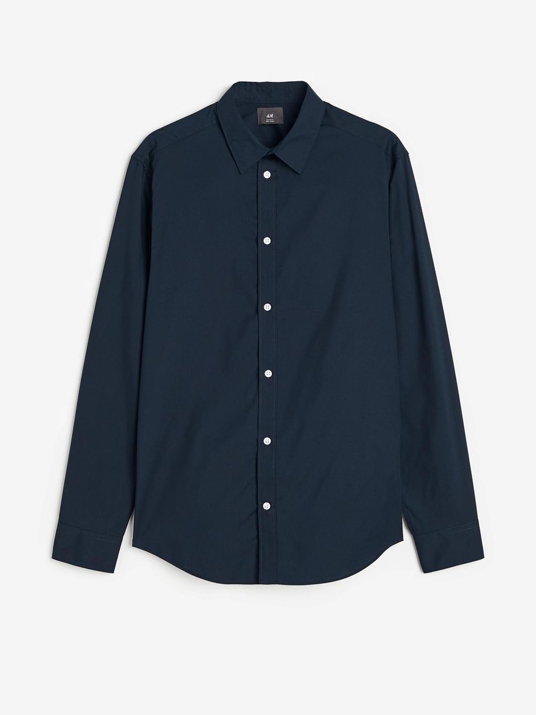 Buy H&M Men Navy Blue Slim Fit Easy-Iron Shirt Shirts for Men