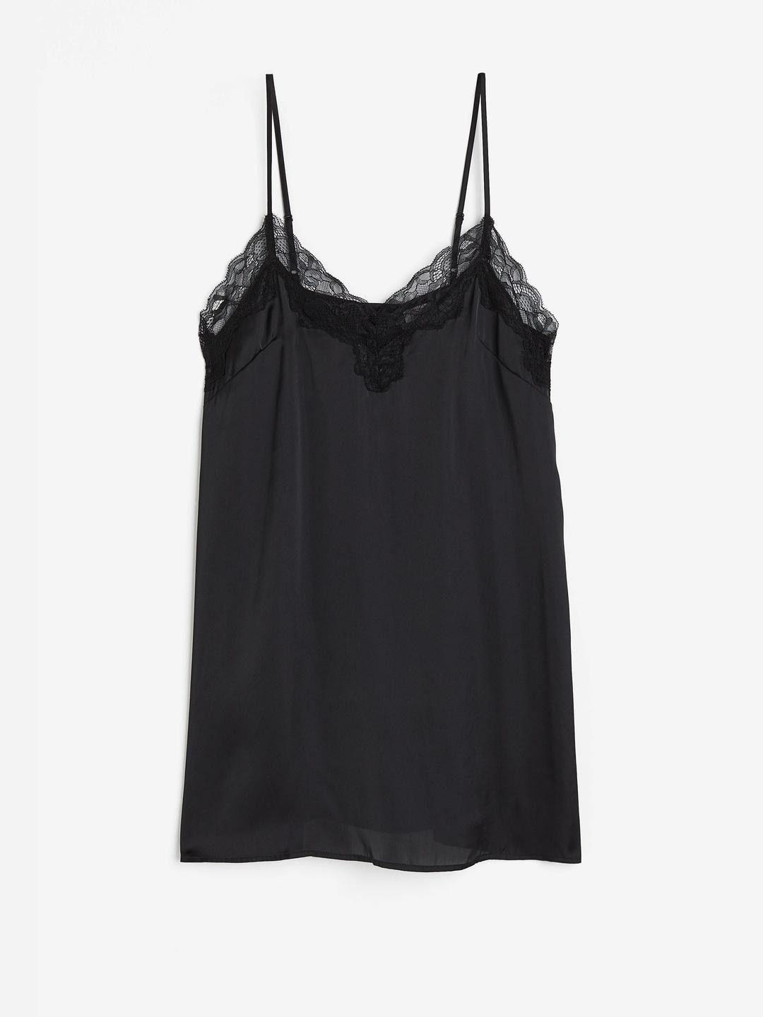 Buy H&M Women Black Solid Satin Nightslip 0954253001 Nightdress