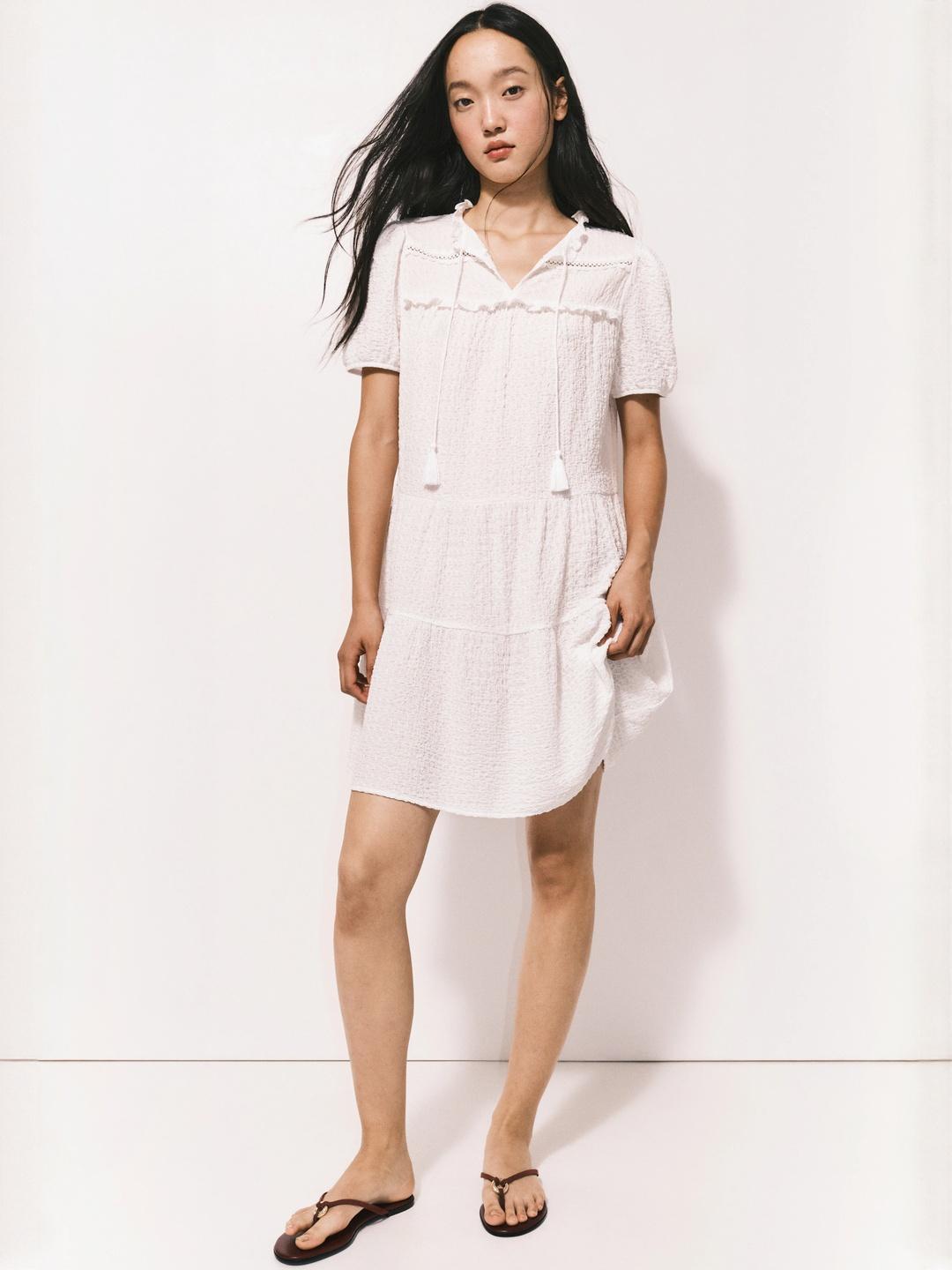 crinkle jersey dress h&m Ladies - Yellow Crinkled Jersey Dress - Size: M