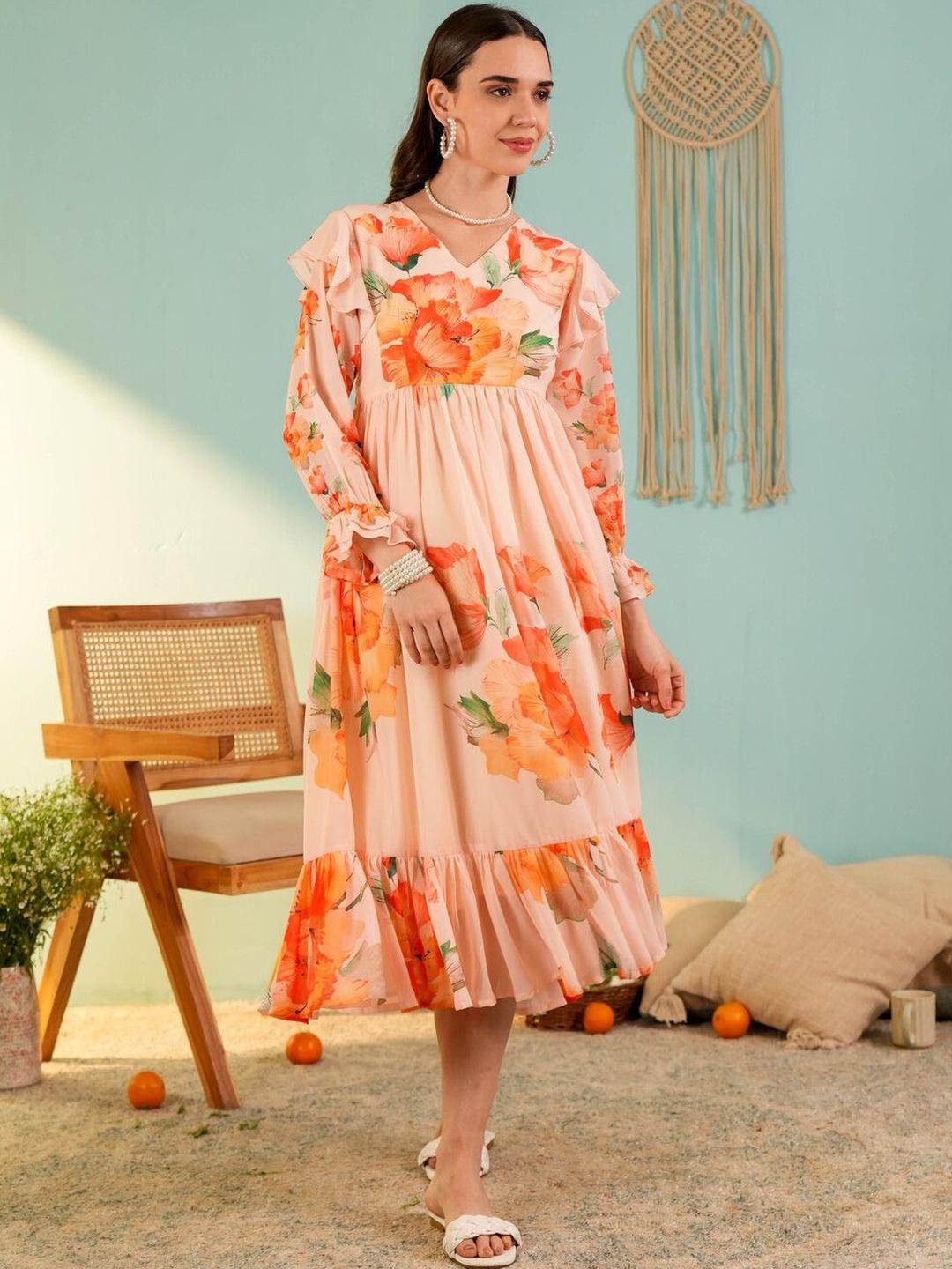 OCTICS Print Georgette Fit & Flare Midi Dress - Myntra