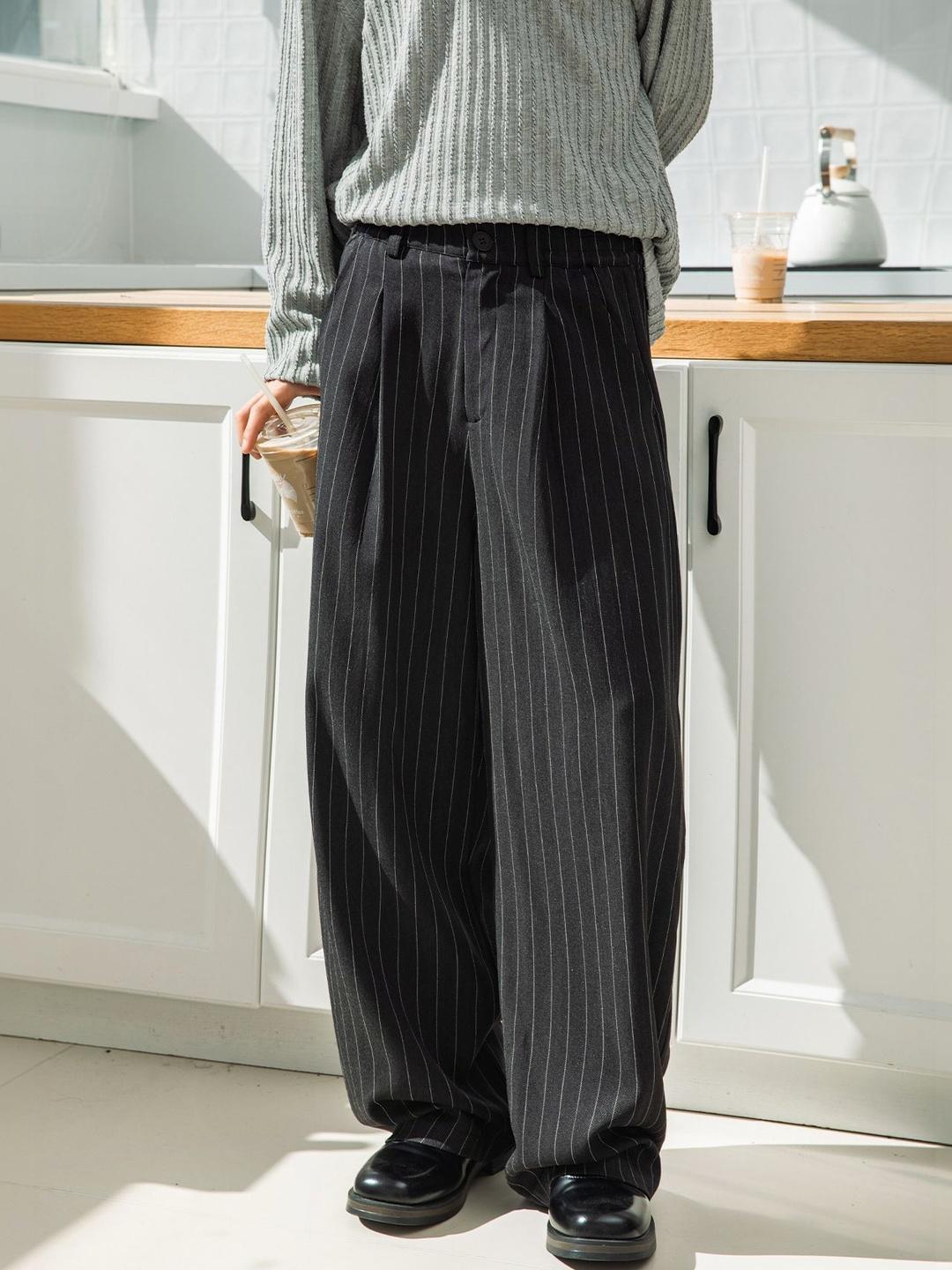 ANDREW HILL Men Striped Pleated Trousers - Image 1