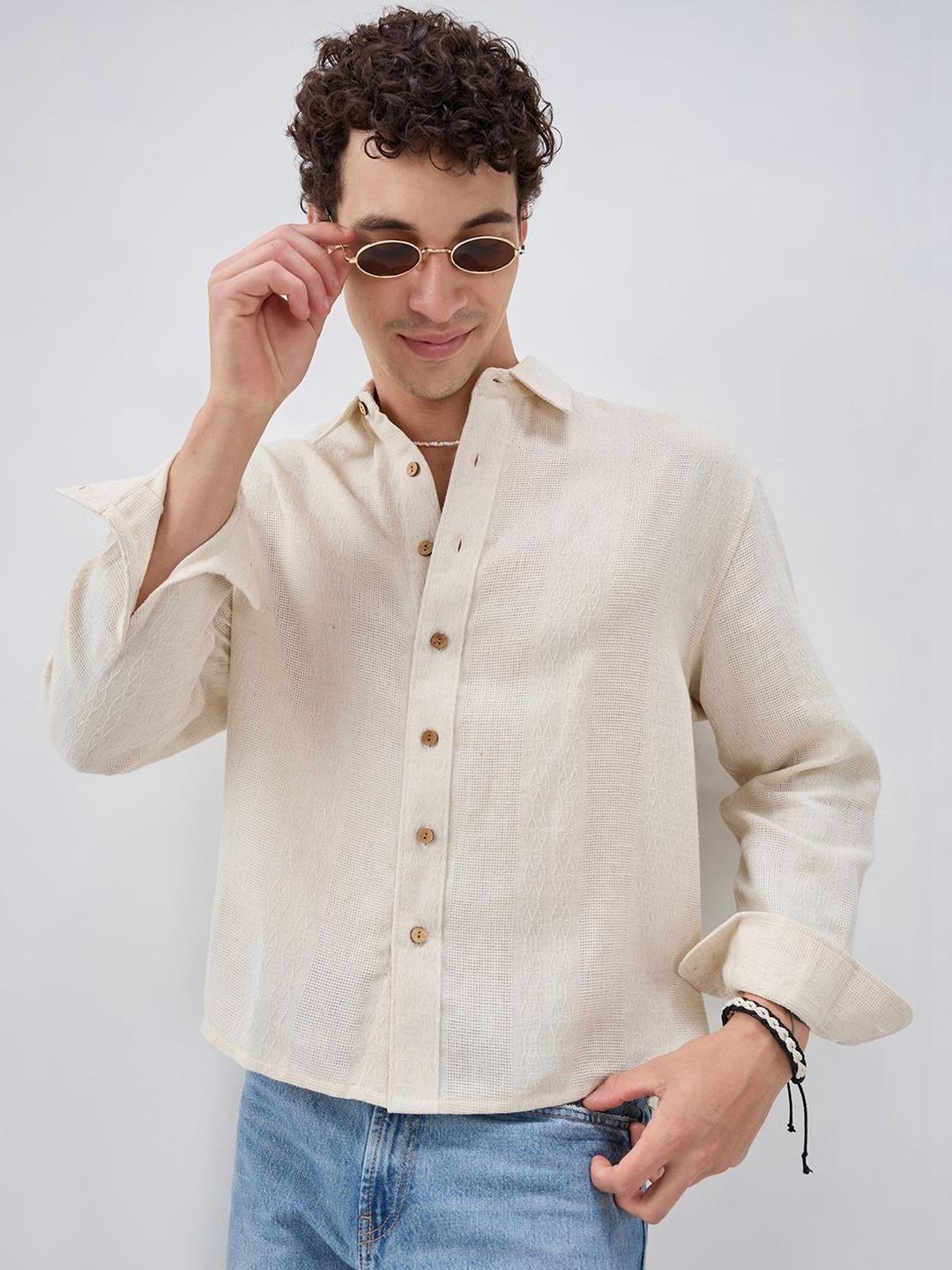 VASTRADO Raw Linen Micro Weave Crop Shirt - Image 1