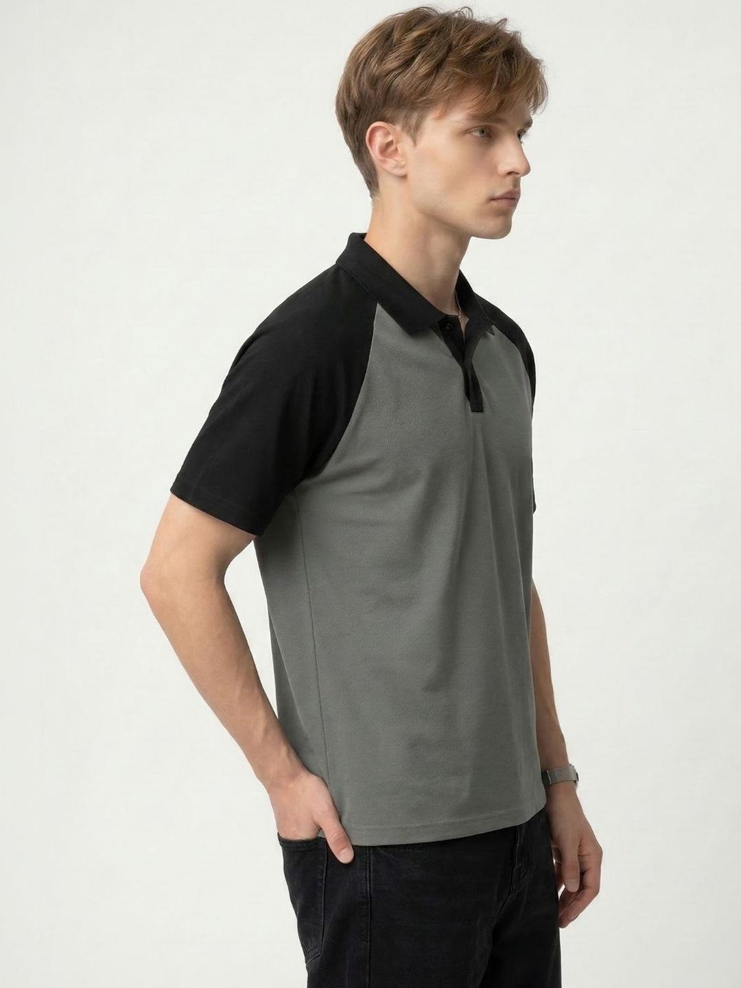 YONGE Men Colourblocked Polo Collar T-shirt - Image 1