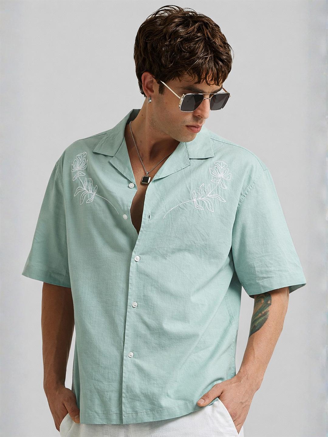 Maniac Embroidered Linen Oversized Casual Shirt - Image 1