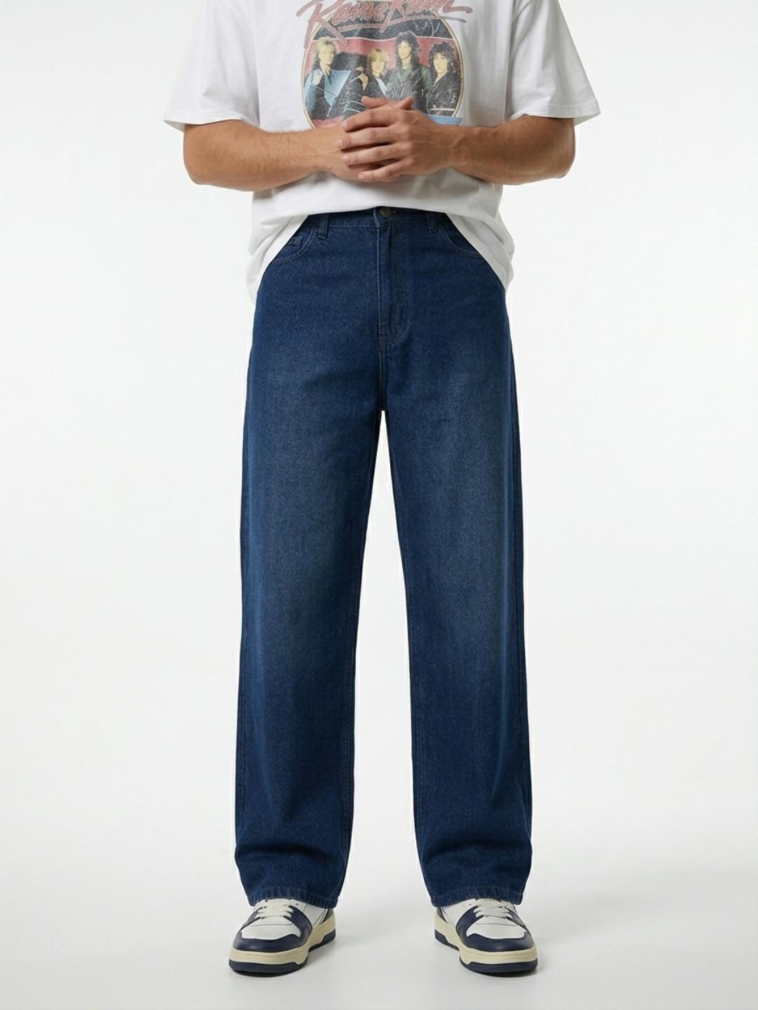 glitchez Men Wide Leg Mid-Rise Light Fade Jeans - Image 1