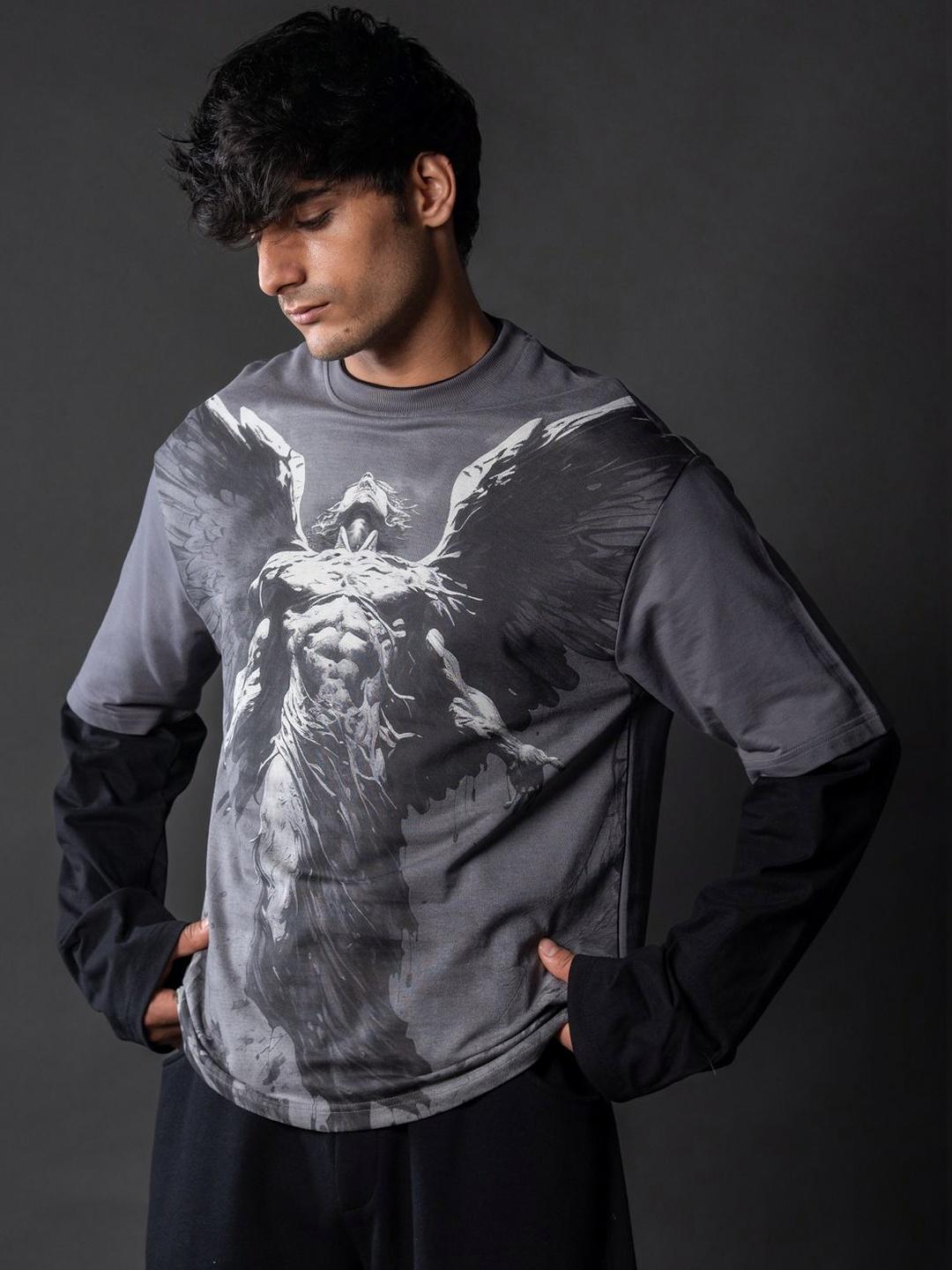 Powerlook Angel Grunge Printed Cotton Oversized T-shirt