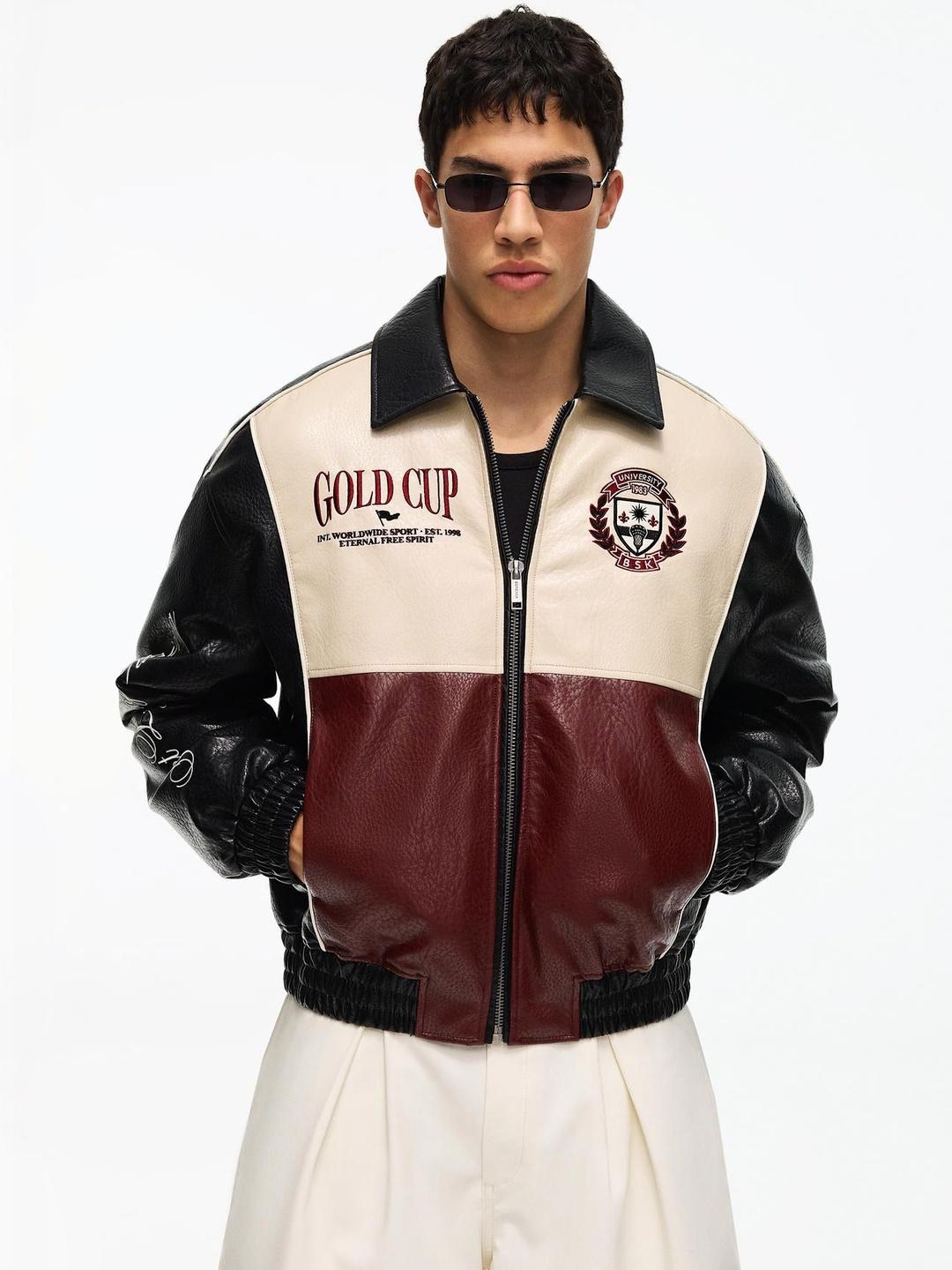 Bershka Graphic Leather Effect Jacket - Image 1