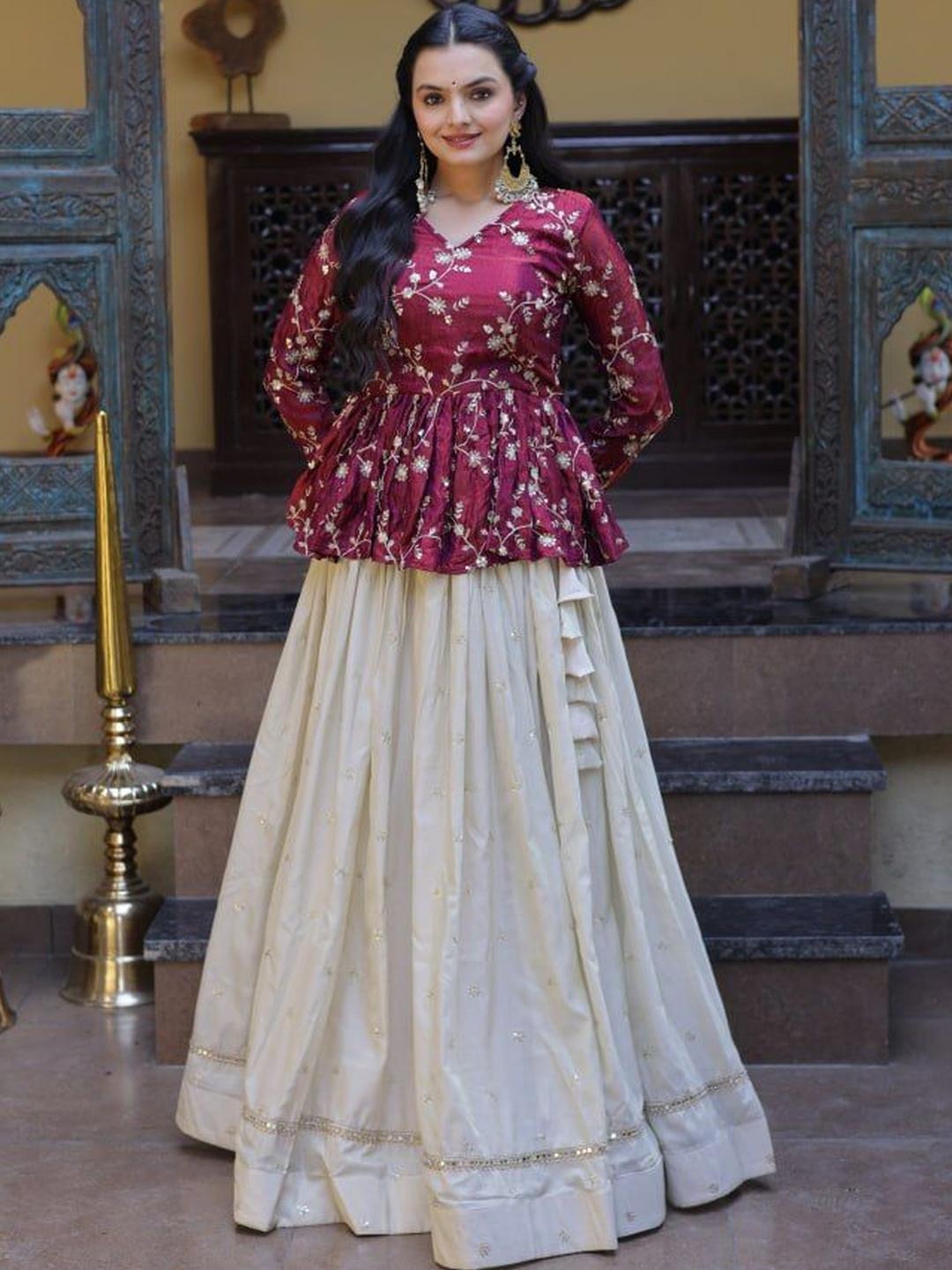 Livewear Embroidered Thread Work Ready to Wear Lehenga - Image 1