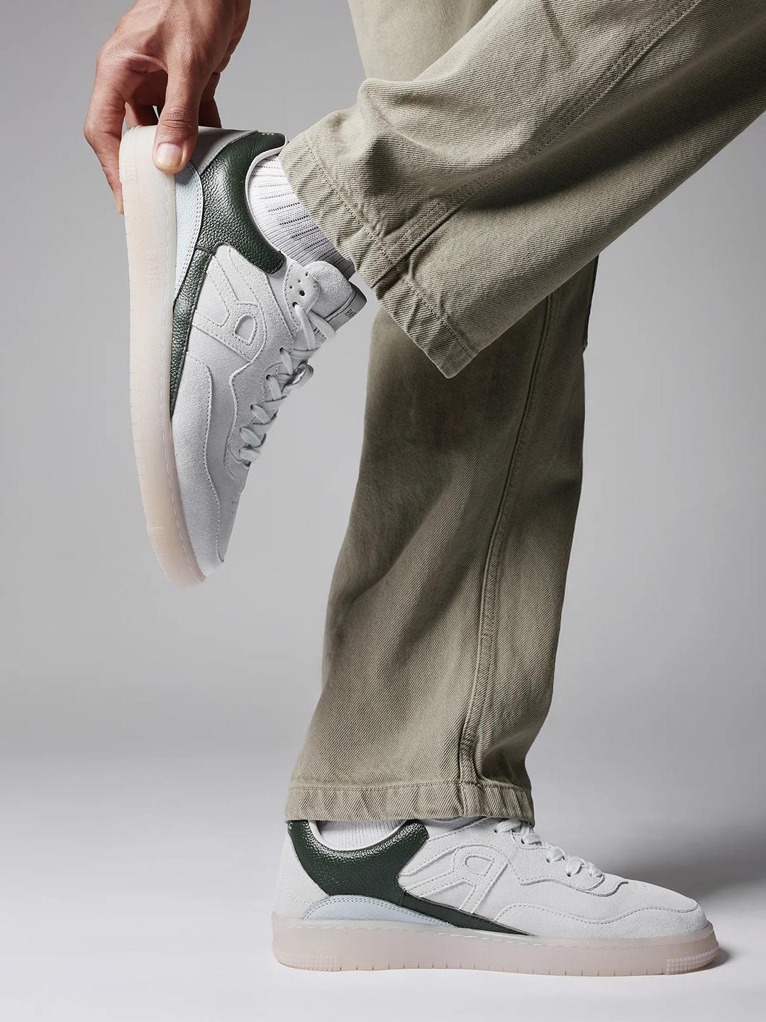 RARE RABBIT Men Jade White Striped Suede Sneakers