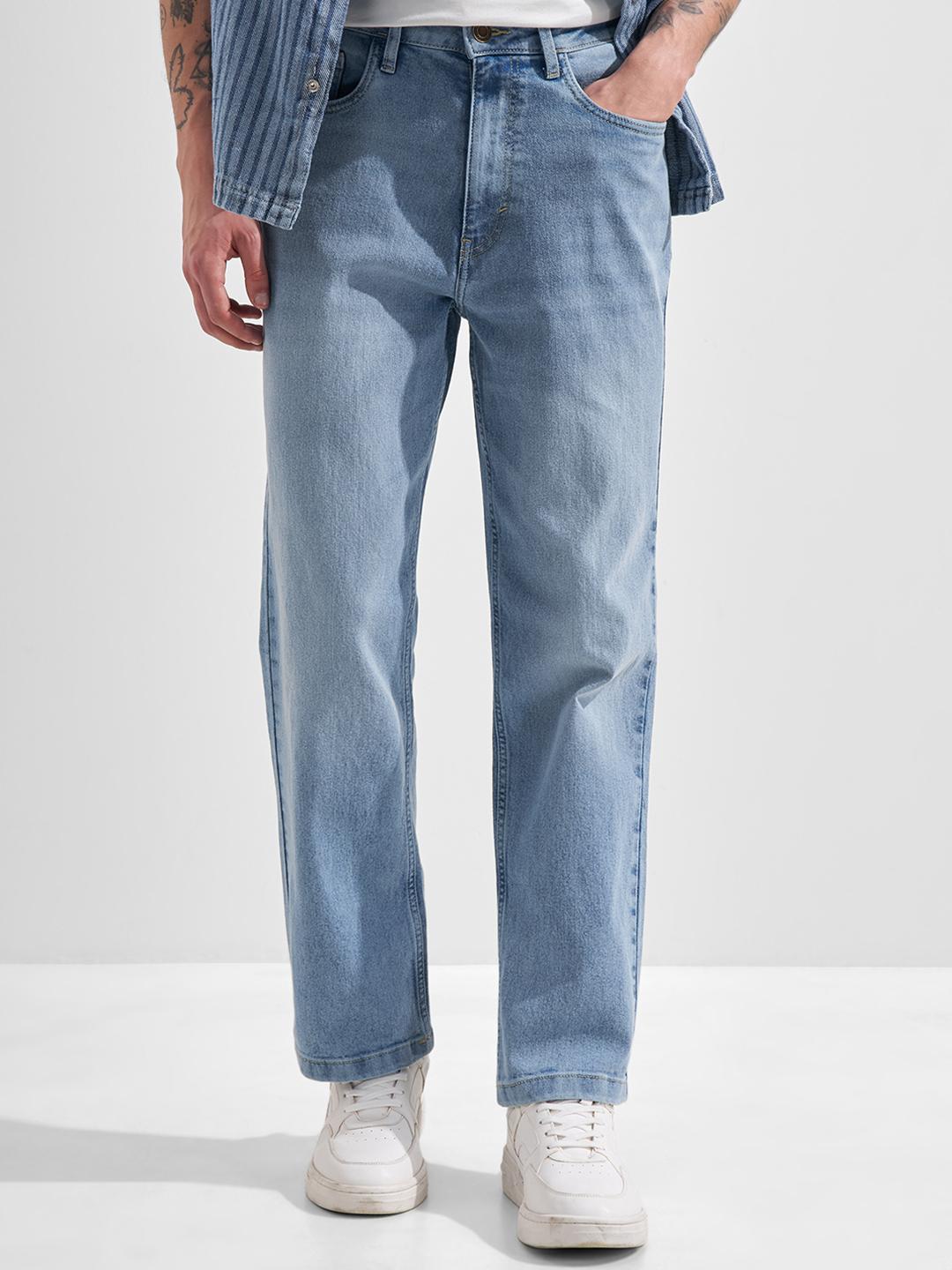 HIGHLANDER Men Blue Solid Washed Straight Fit Jeans