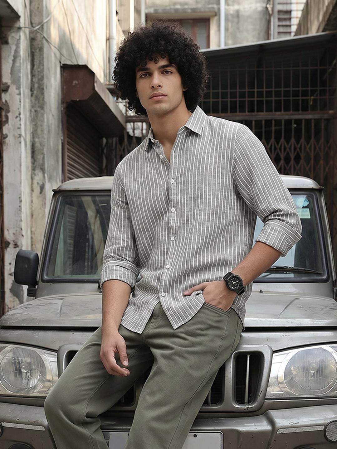 Roadster Men Premium Cotton Linen Slim Fit Striped Shirt - Image 1