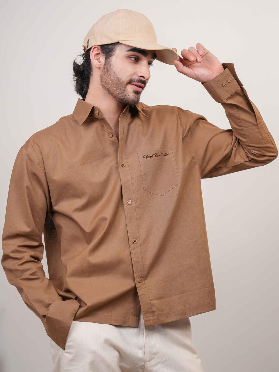PERCH Slim Linen Cotton Boxy Fit Shirt - Image 1