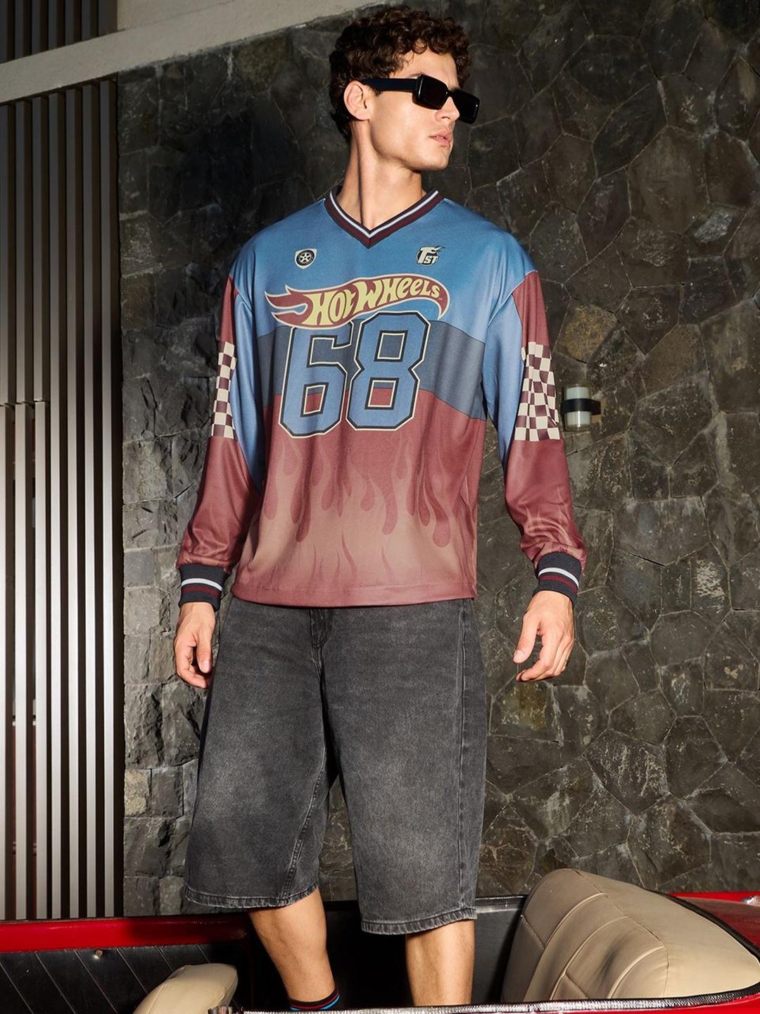 The Souled Store Men Oversized Hot Wheels Blue T-Shirt