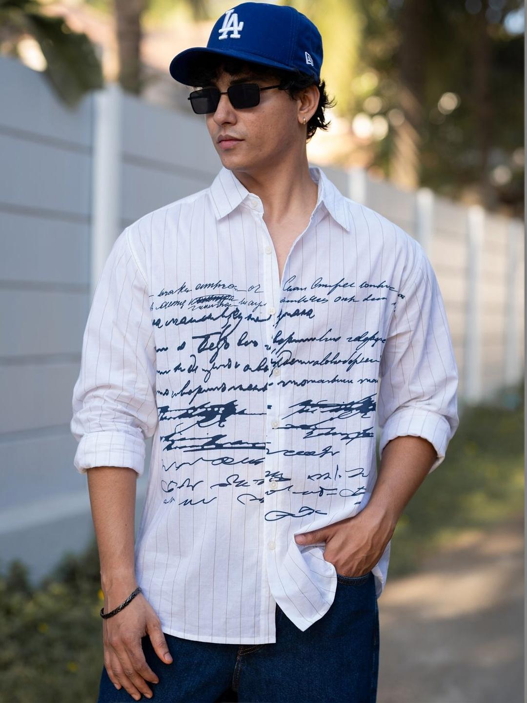 Powerlook Typography Stripe Cotton Long Sleeves Shirt