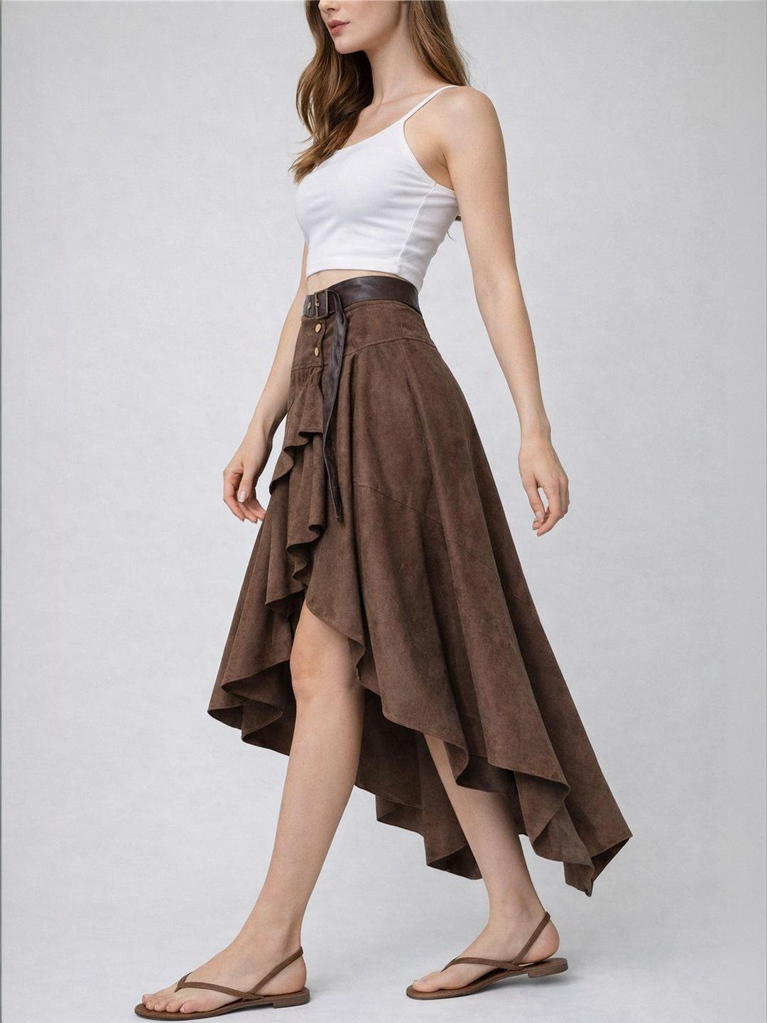 Buy Suo Women Draped Front Slit Midi A-Line Skirt - Skirts for