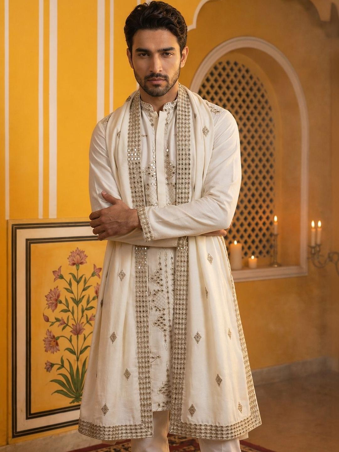 Jompers Men Ethnic Motifs Embellished Mirror Work Kurta - Image 1