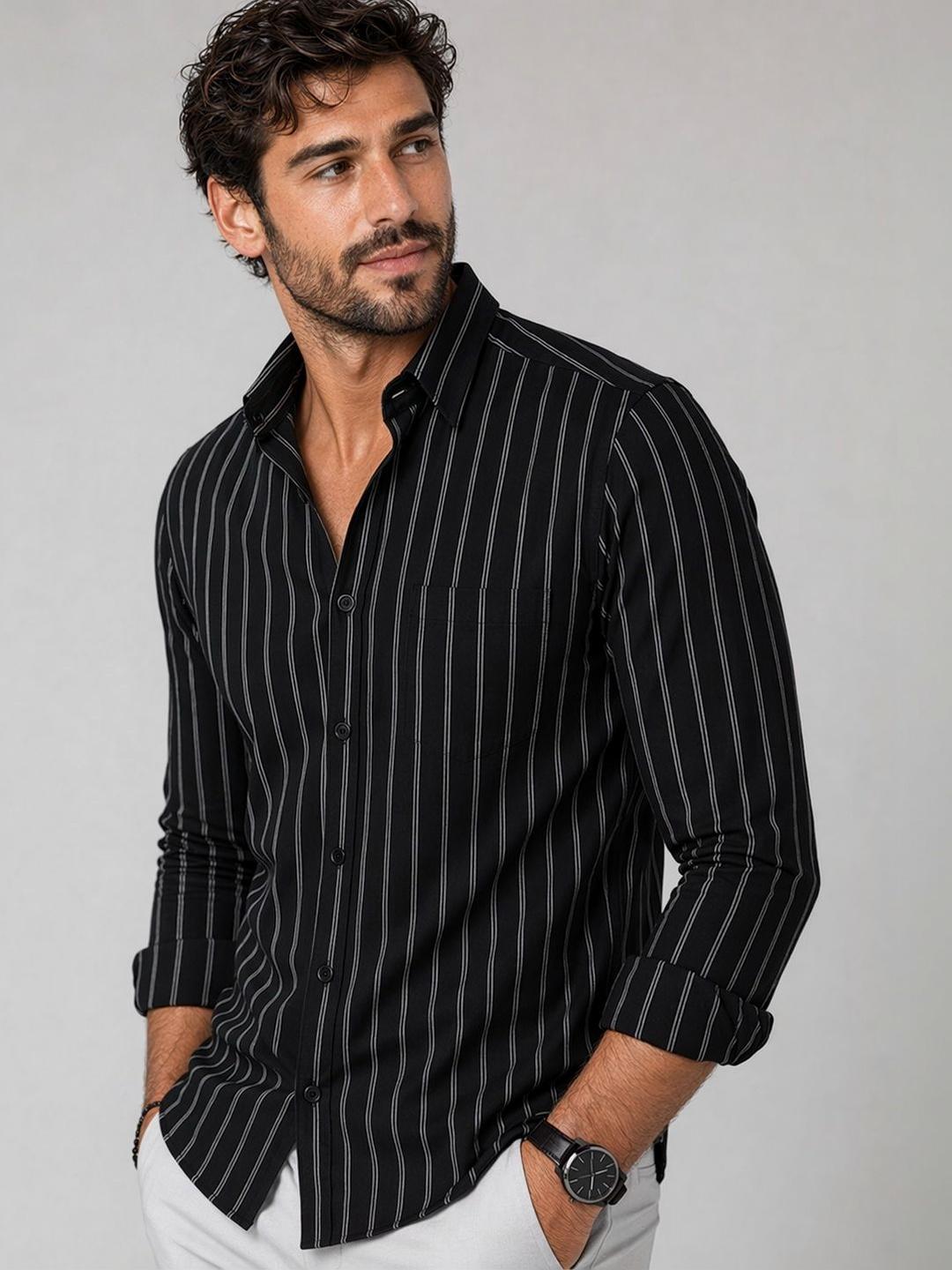 SZN Men Slim Fit Striped Casual Shirt - Image 1