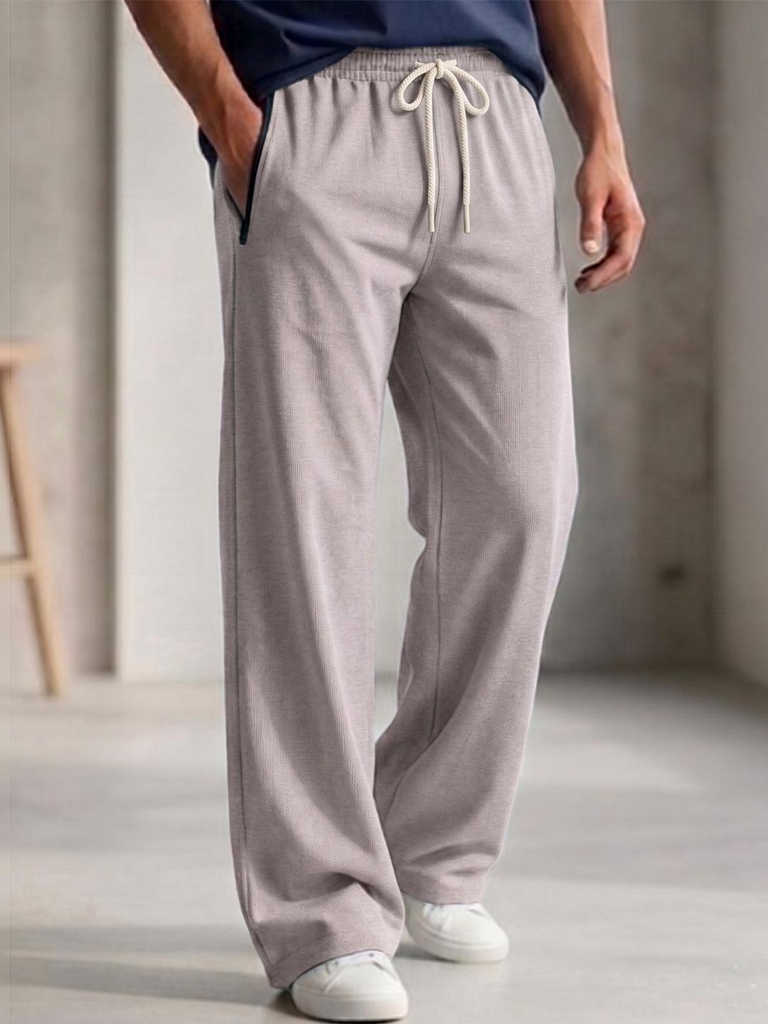 RETWE Men Grey Baggy Running Track Pants