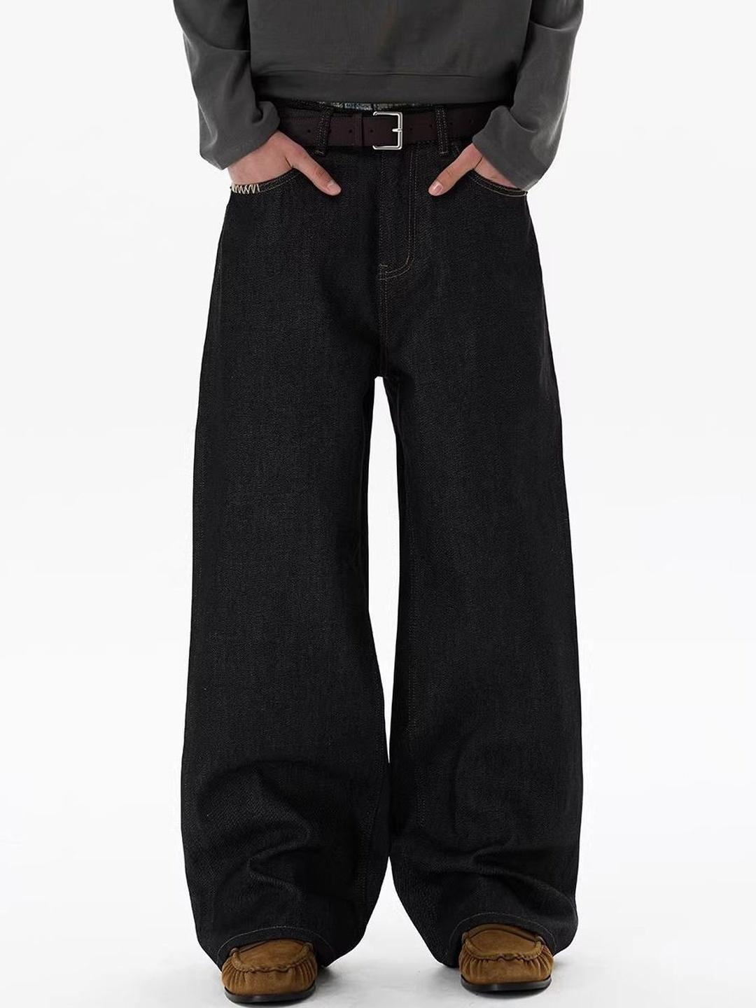 StyleCast x Revolte Men Wide Leg Mid-Rise Low Distress Jeans - Image 1