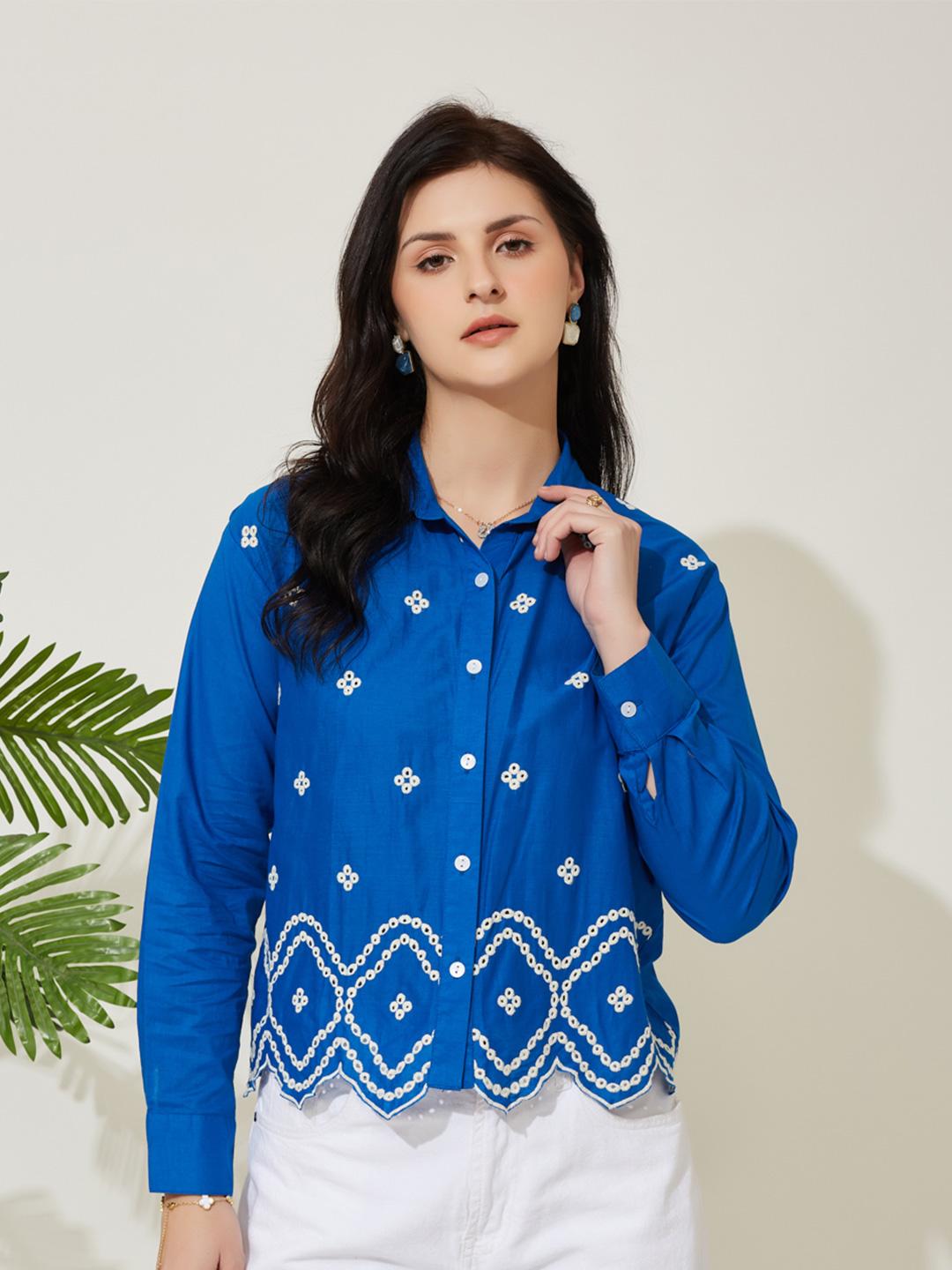 Buy J Turritopsis Women Pure Cotton Regular Fit Embroidered Full