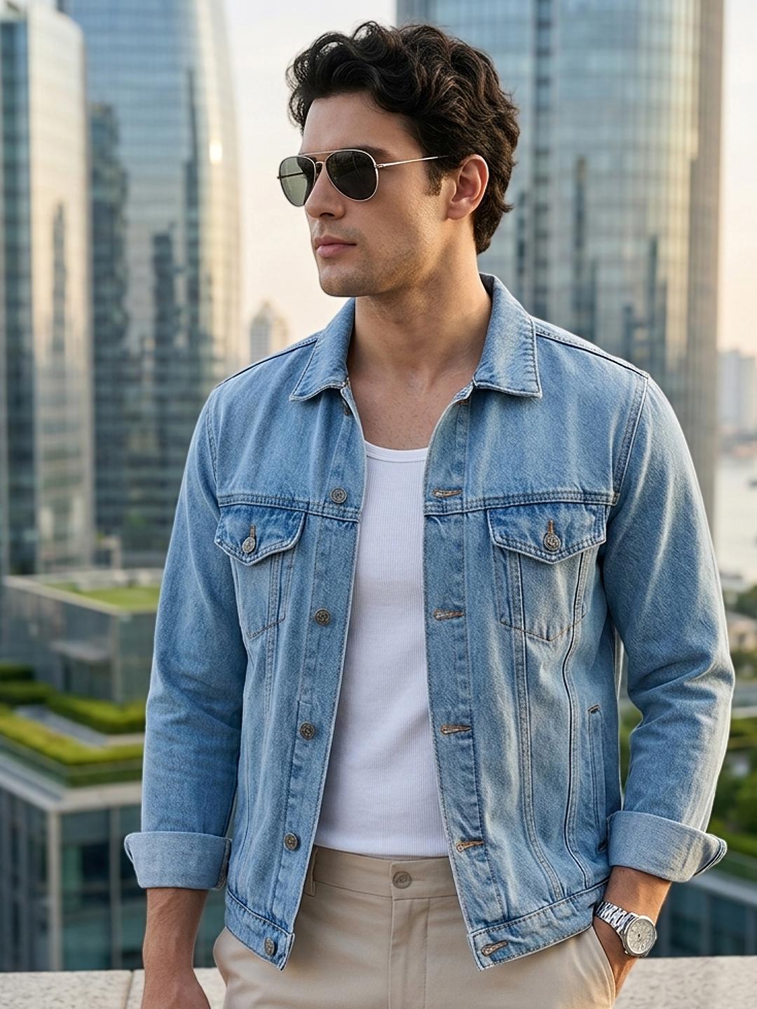 Urbano Fashion Men Blue Denim Jacket